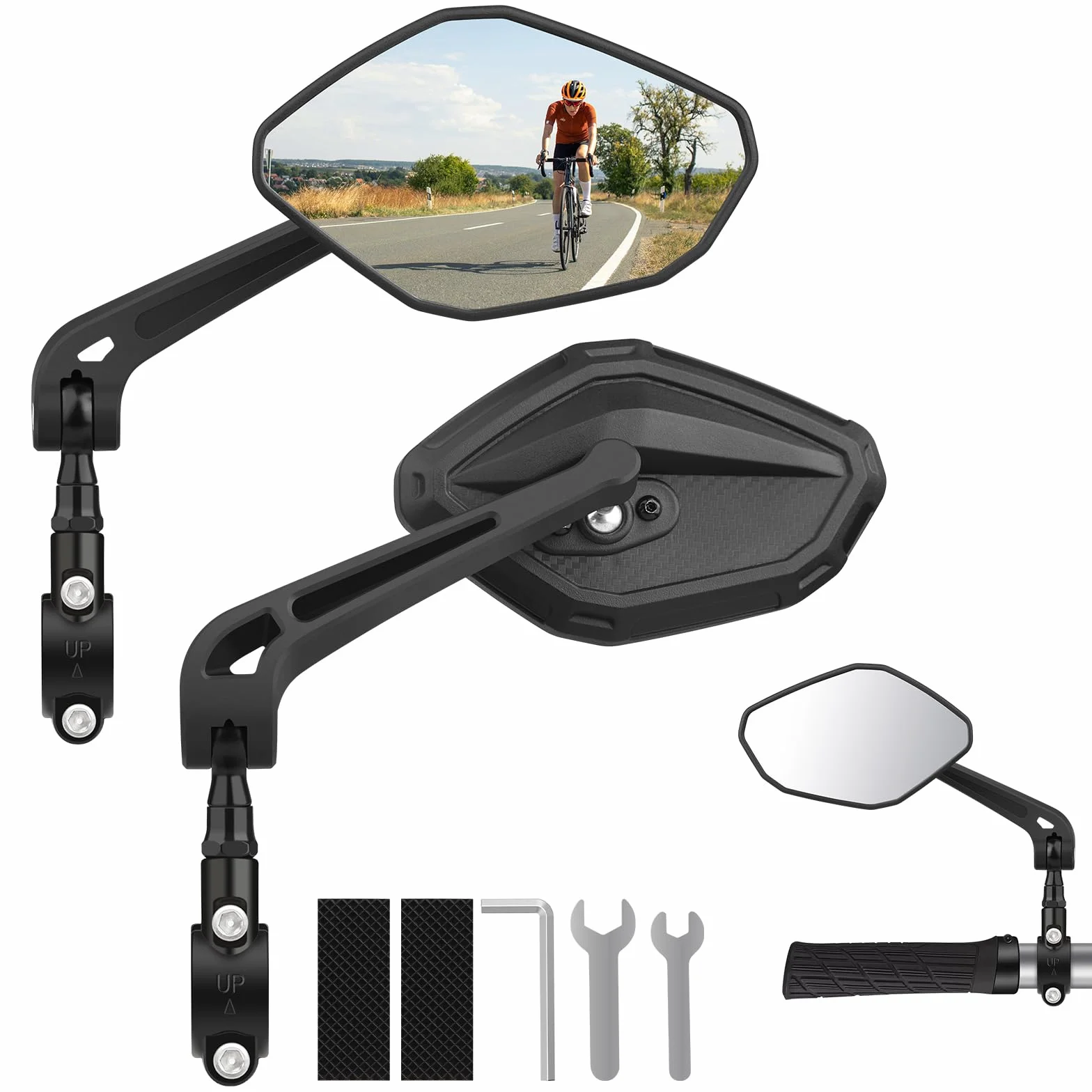 Lusterko Rowerowe 2 Sztuki, Szerokokątne Wypukłe, Pole Widzenia HD, Obracane 360°, Składane, Stabilne