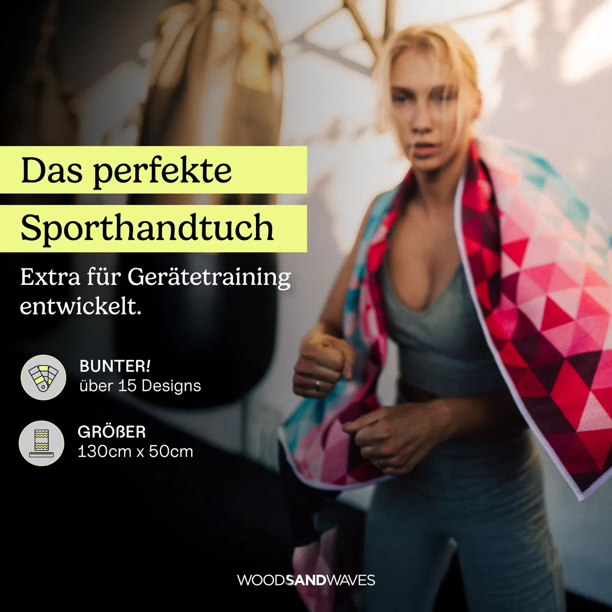WOODSANDWAVES Ręcznik sportowy do siłowni z zamkiem błyskawicznym i torbą z magnesem – szybkoschnący i antypoślizgowy – ręcznik z mikrofibry do fitness, sportu, siłowni – ręcznik do siłowni i