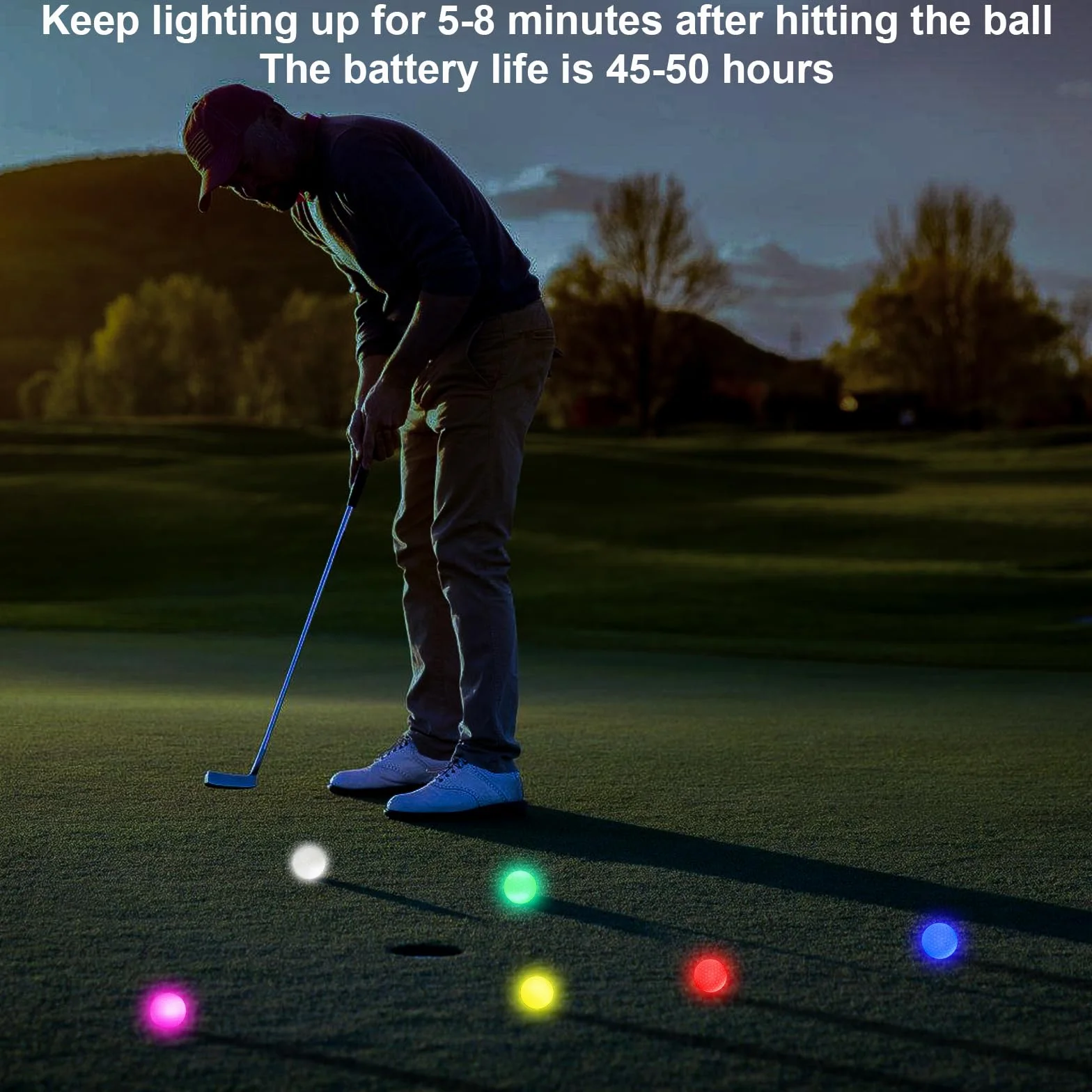 Leikurvo Piłki golfowe LED, 6 sztuk, świecące piłki golfowe, wielokolorowe, 42,6 mm, 45 g