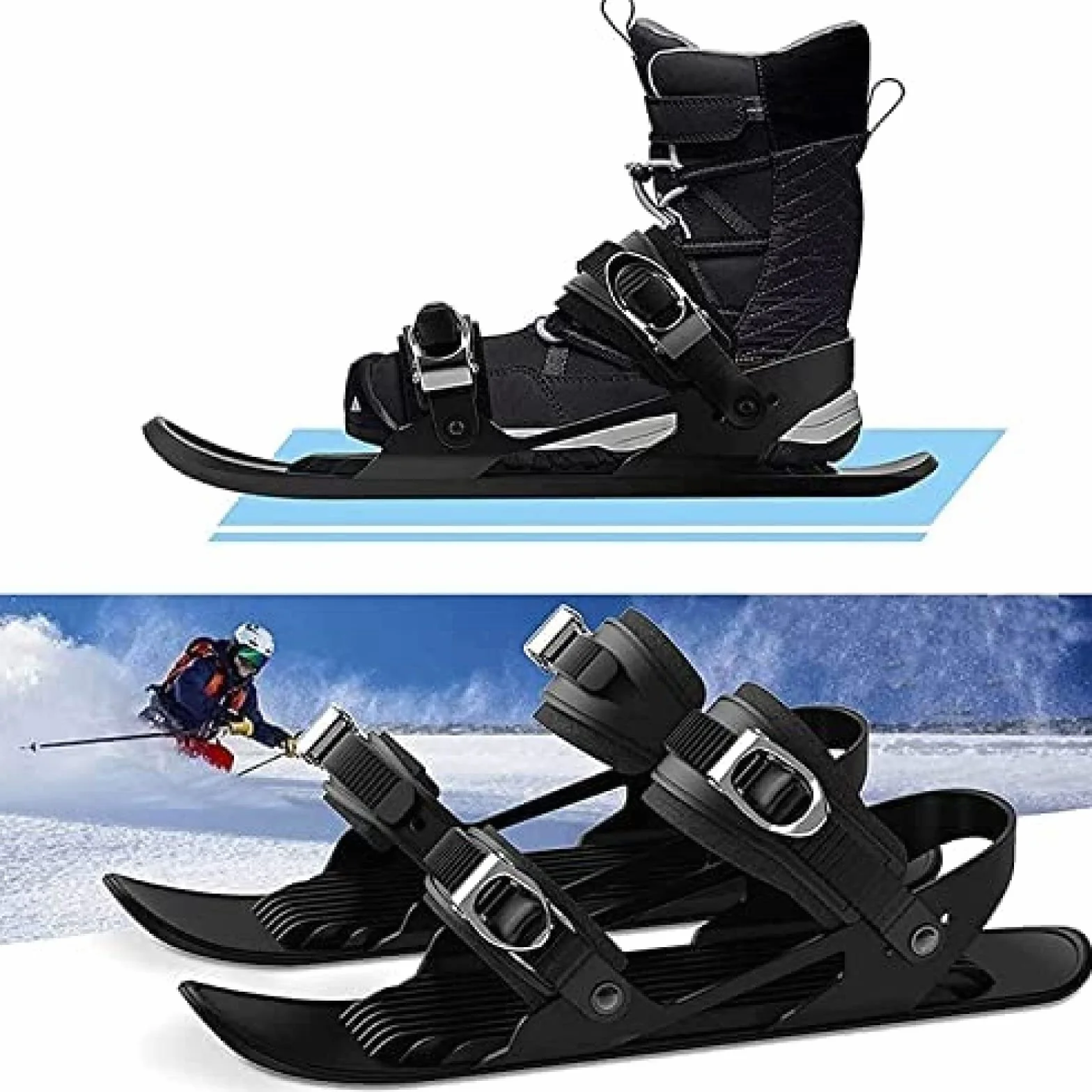 Mini Łyżwy Regulowane-antypoślizgowe Narty Dla Dorosłych Na Śnieg Skiboard Snowblades-uniwersalne Buty Narciarskie Na Sankach Snowboard,Czarny,Dorosły,Collector88