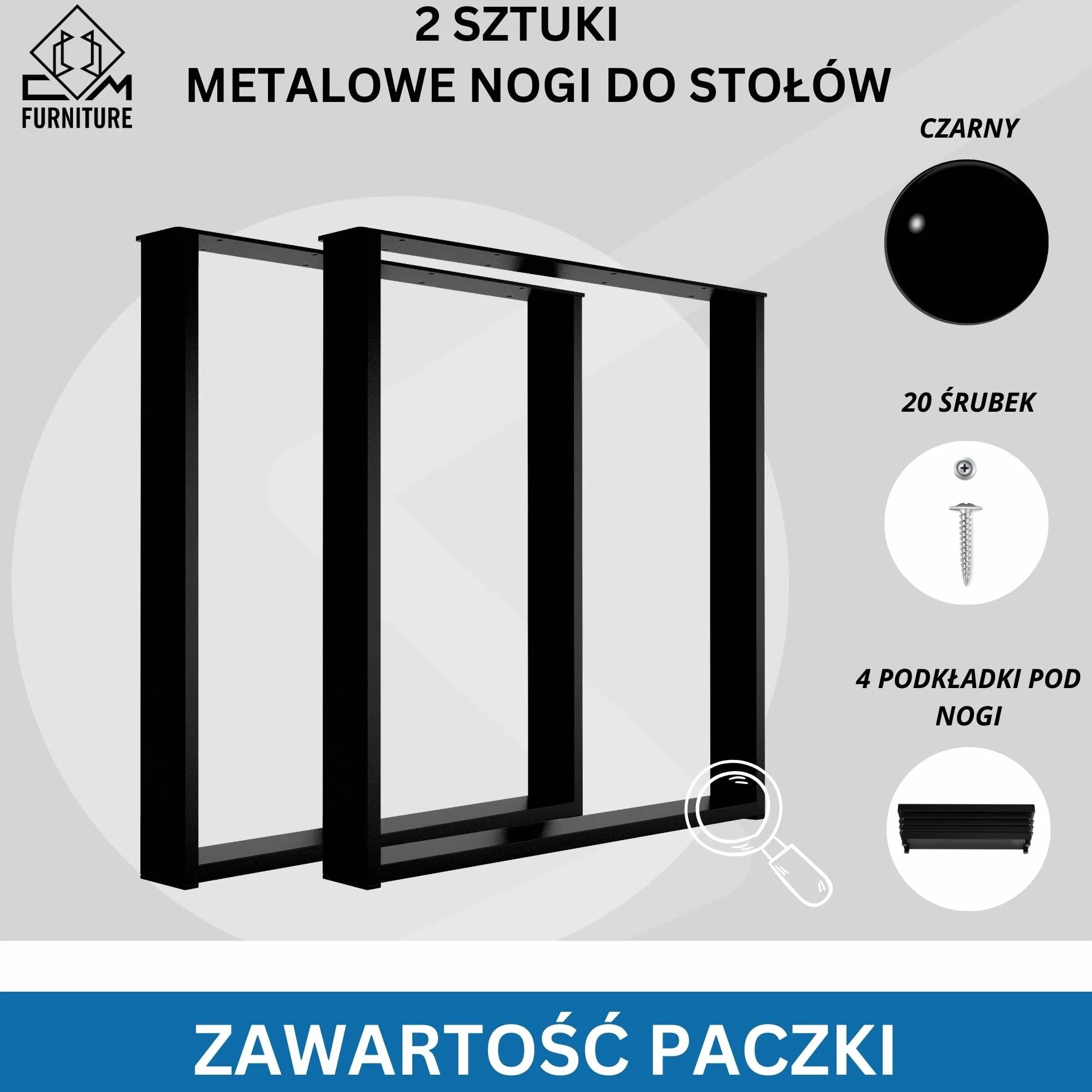 Metalowe Nogi do Stołu 72 cm Czarne Prostokątne Płozy Malowane Proszkowo