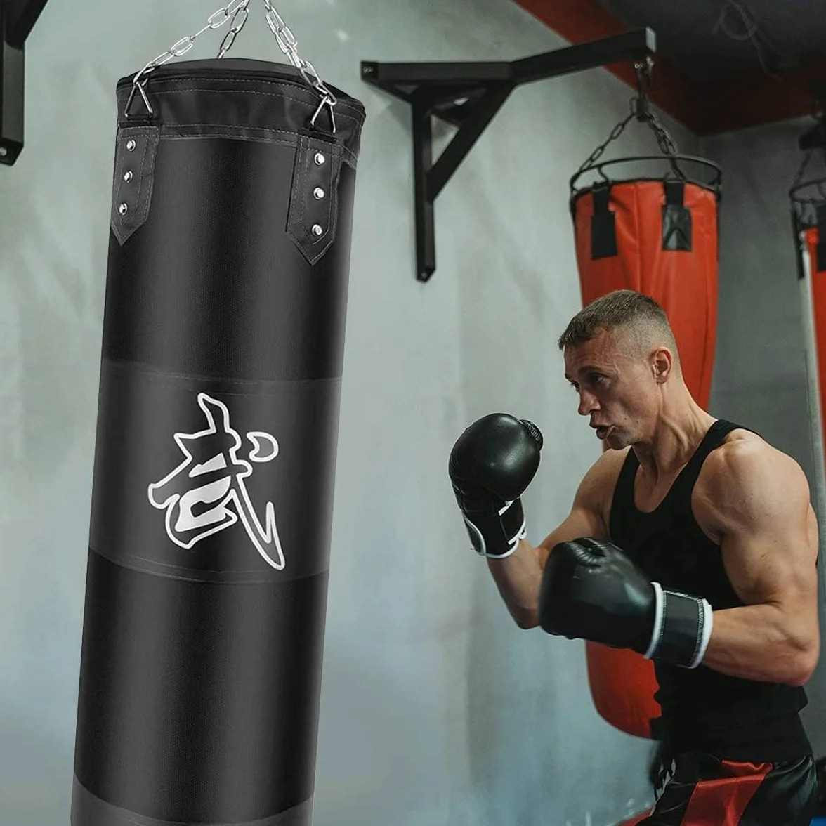 BRAVECOW Wiszący worek bokserski dla dorosłych, niewypełniony, worek bokserski, dla młodzieży, dzieci, ciężki worek bokserski 100 cm, do MMA, Muay Thai, kickboxingu, karate, treningu taekwondo