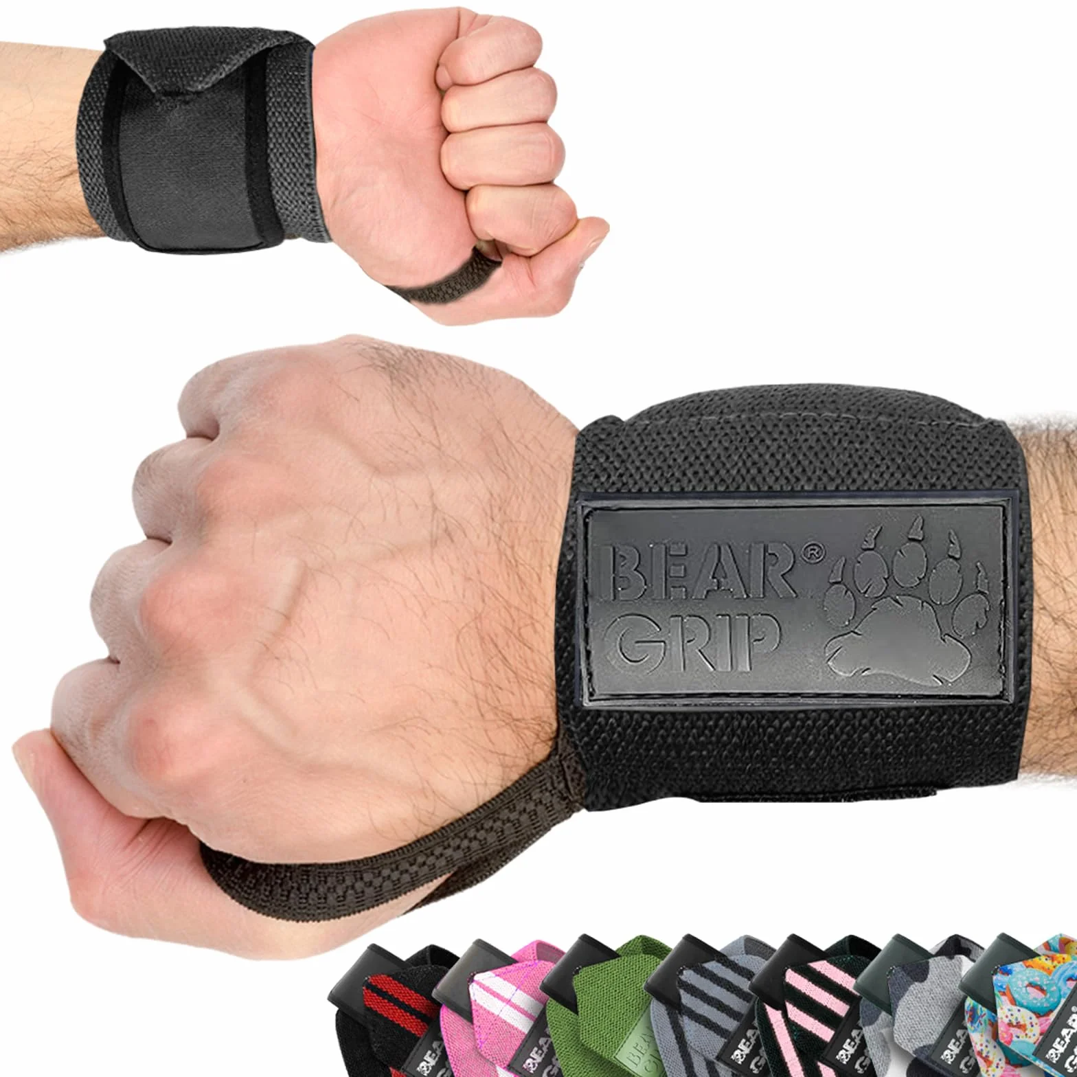BEAR GRIP - Opaski podtrzymujące nadgarstek do podnoszenia ciężarów (sprzedawane parami)