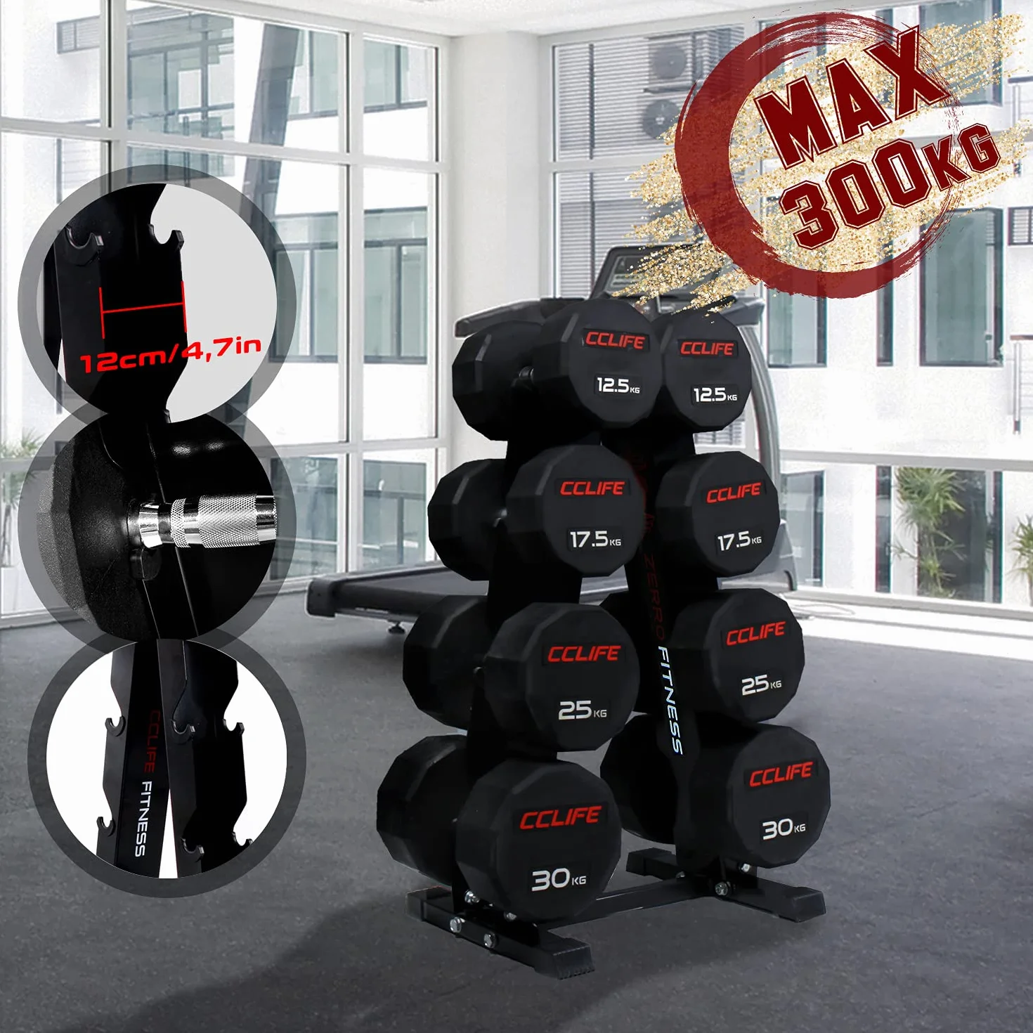 CCLIFE Stojak na hantle Krótkie stojaki na hantle Profesjonalna półka na hantle o maksymalnym obciążeniu do 300 kg.
