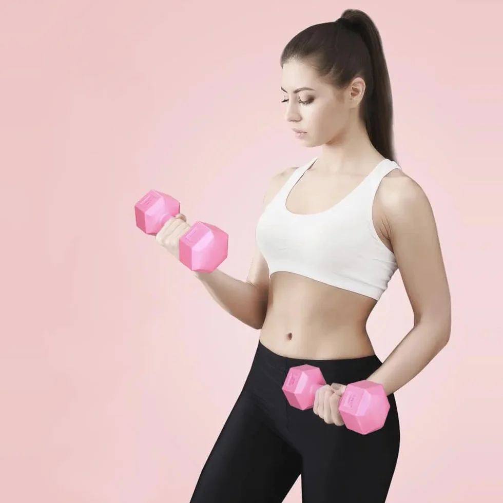 Zestaw 2 krótkich hantli z litego cementu, antypoślizgowe, 2 x 1-4 kg do fitnessu i treningu siłowego