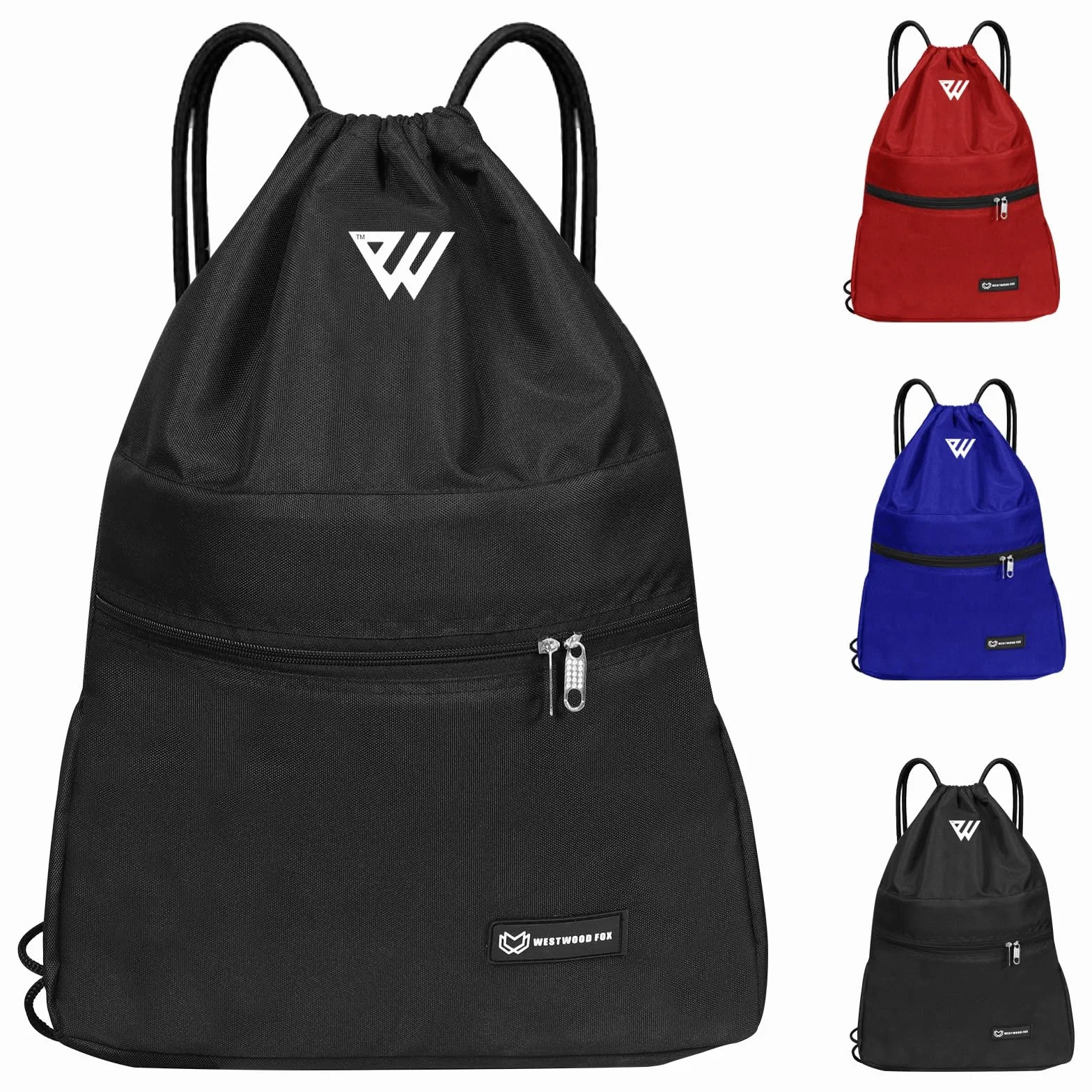 WESTWOOD FOX Torba ze sznurkiem, wodoodporna torba sportowa z tkaniny typu oxford, unisex, duża, sportowy plecak ze sznurkiem, idealna do szkoły, podróży, pływania, wakacji, (Black)