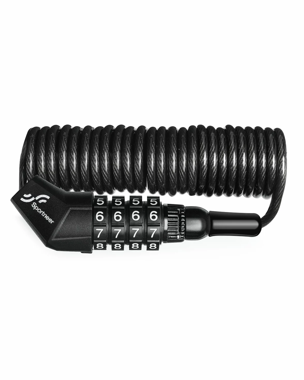 Sportneer Zamek rowerowy kablowy 180 cm, zamek szyfrowy ze stopu cynku i tworzywa ABS, 4-cyfrowy kod