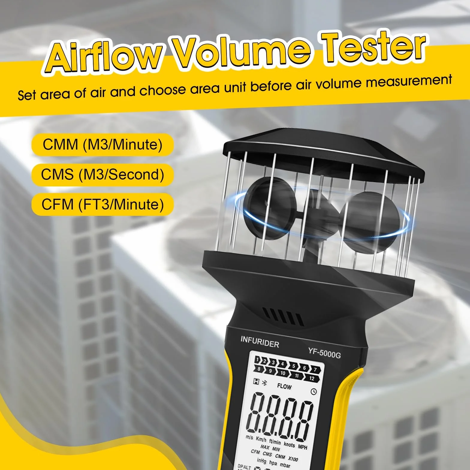 Anemometr INFURIDER, przenośny anemometr z przyciskiem dotykowym zapobiegającym kurzowi, akumulatorowy miernik wiatru, miernik CFM, anemometr prędkości do pomiaru siły wiatru, zimna, temperatury
