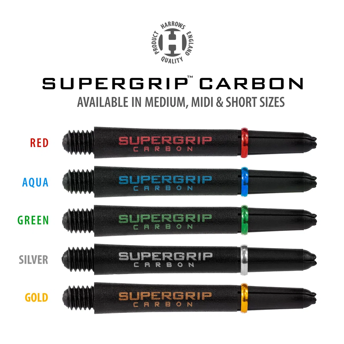 Harrows Darts 3 x Zestawy Trzpieni do Rzutek Supergrip Carbon - Łącznie 9 Trzpieni do Rzutek - Średnie, Średnie i Krótkie