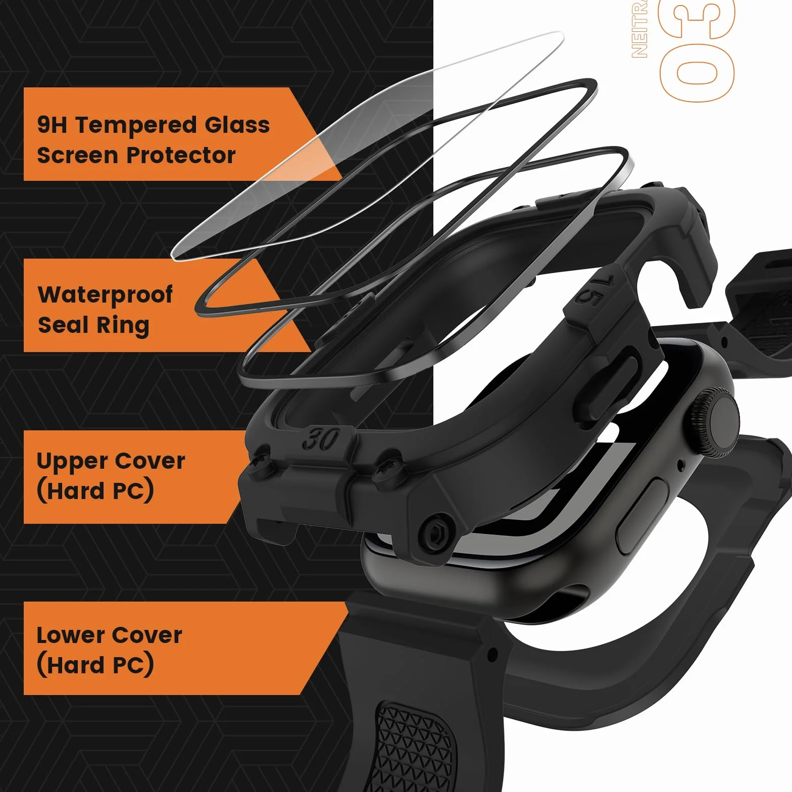 Neitra Wodoodporne etui 3 w 1 360° do zegarka Apple Watch Series 10, ochraniacz ekranu z paskiem, zapasowy pasek do zegarka sportowego, wytrzymałe ochronne etui ochronne do iWatch