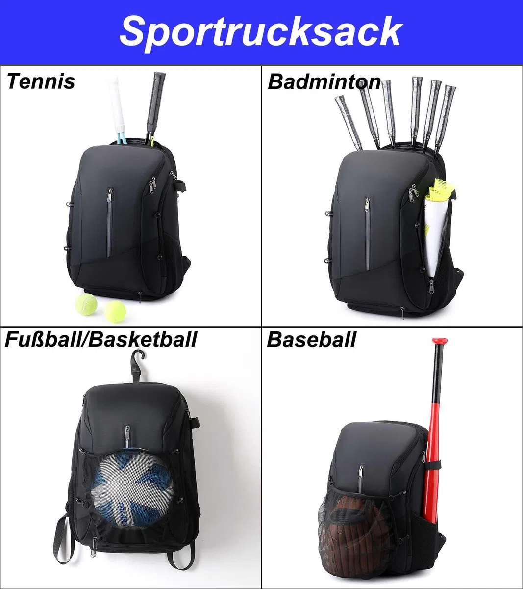 Plecak tenisowy na 2 rakiety, plecak sportowy z kieszenią na buty, wodoszczelny, do piłki nożnej, koszykówki, baseballu, badmintona, dla kobiet i mężczyzn, duży