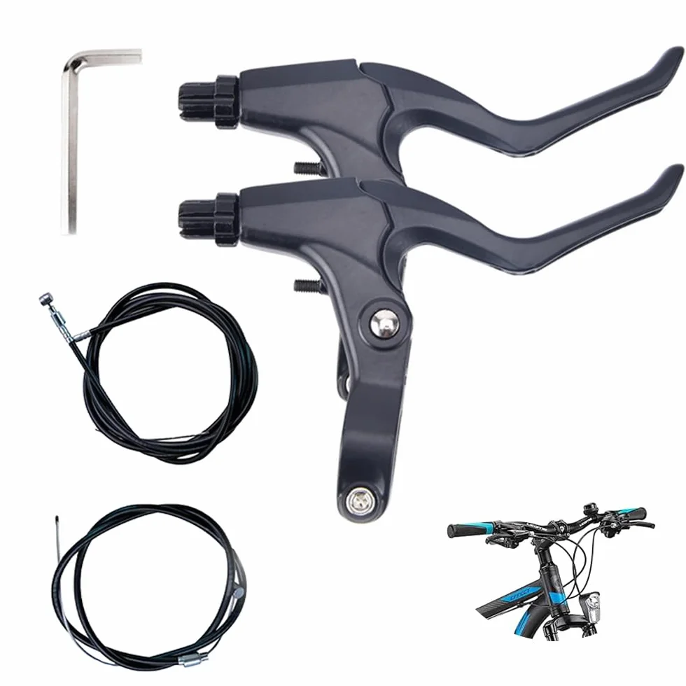 Zestaw dźwigni hamulca rowerowego z linką hamulcową, dźwignia hamulca ze stopu aluminium, do hamulców typu V i mechanicznych hamulców tarczowych, uchwyt aluminiowy do MTB BMX