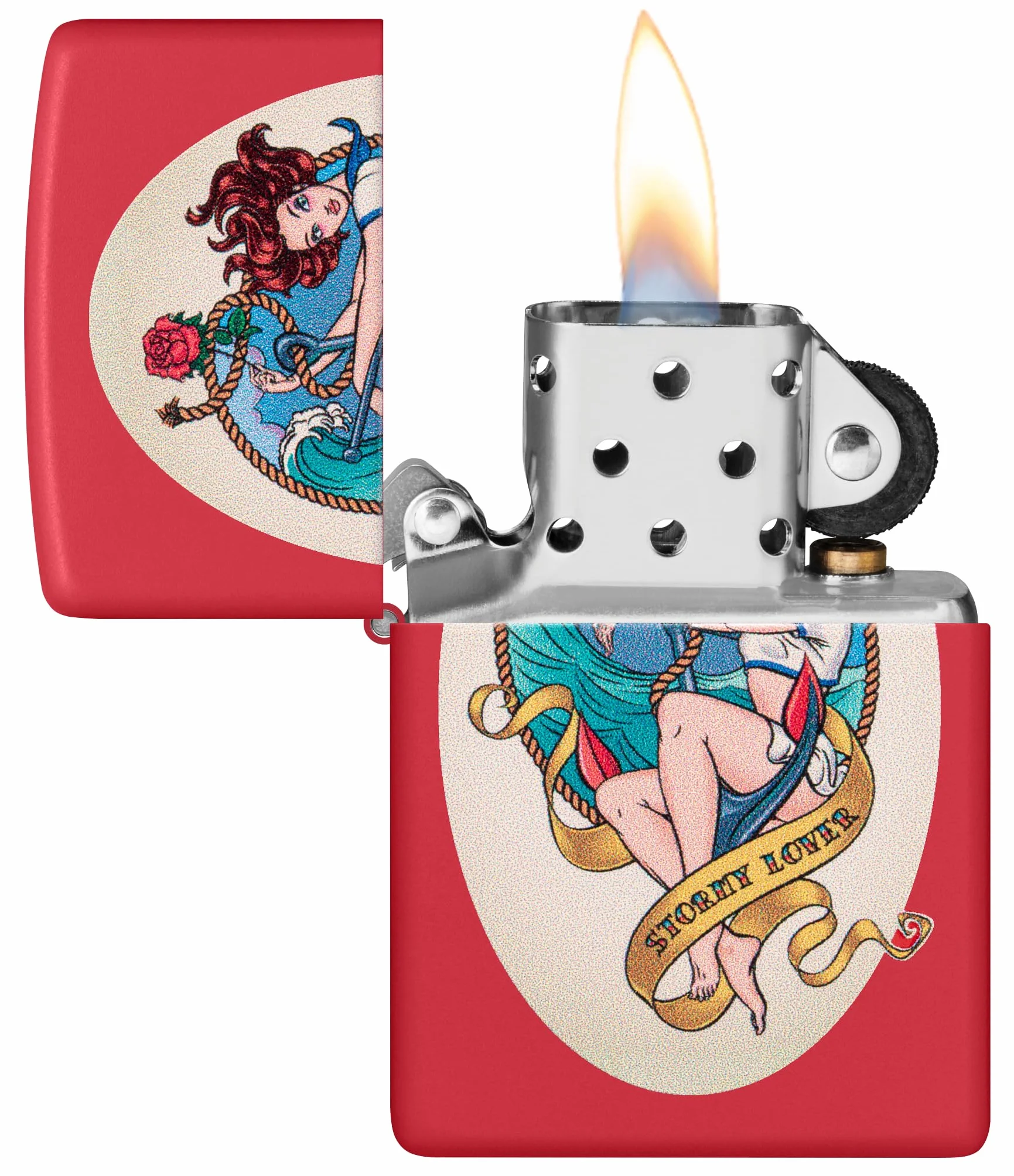 Zippo Stormy Lover, Zapalniczka Sztormowa, Kolorowy Nadruk, do Napełniania, Wielokrotnego Użytku, Wiatroodporna Konstrukcja, Pudełko na Prezent, Wykonano w USA, Kolor Czerwony Matowy (Red Matte)