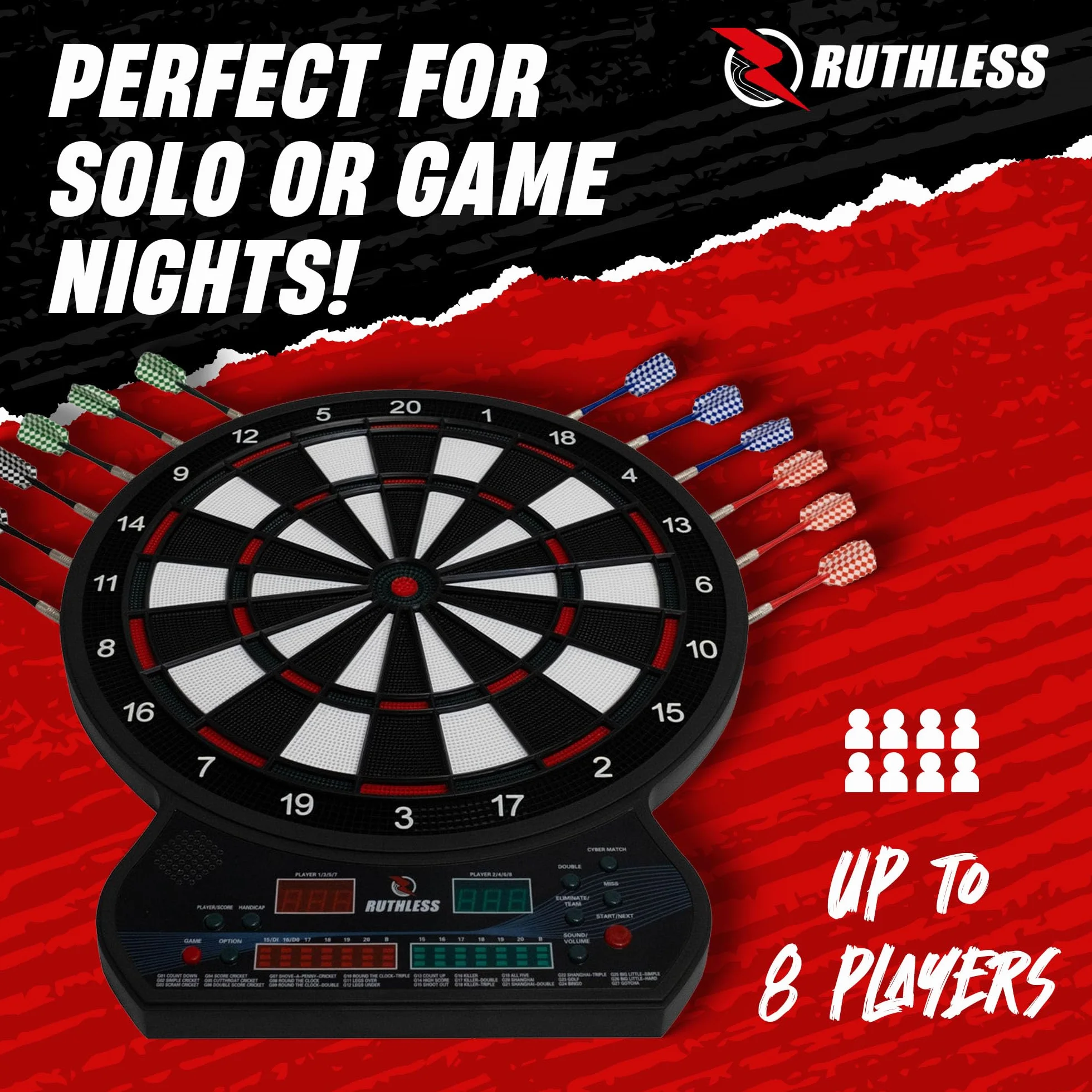 Ruthless R600 Electonic Dartboard Miękka końcówka 8 graczy 27 gier