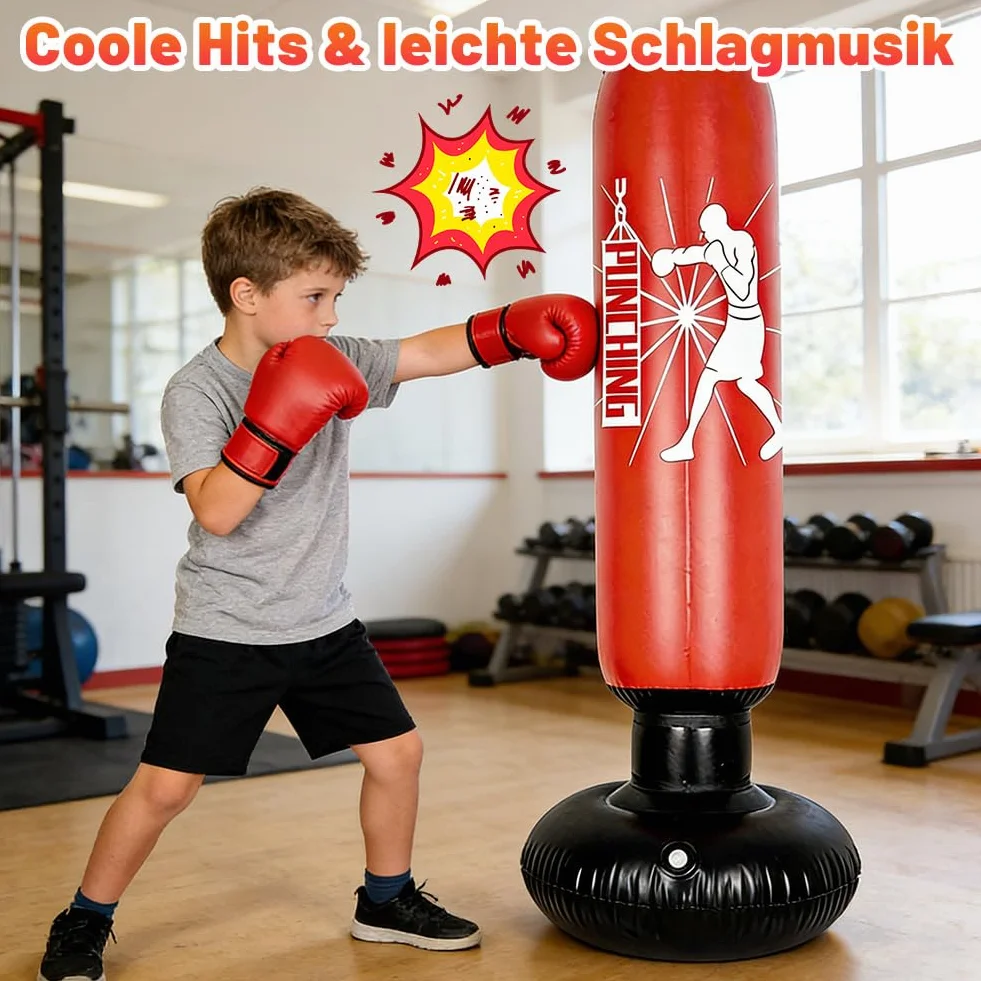 Nadmuchiwany worek bokserski dla dzieci, worek bokserski dla dzieci w wieku 6–12 lat, 170 cm Nadmuchiwany worek bokserski stojący dla dzieci z rękawicami bokserskimi i pompką, do treningu karate