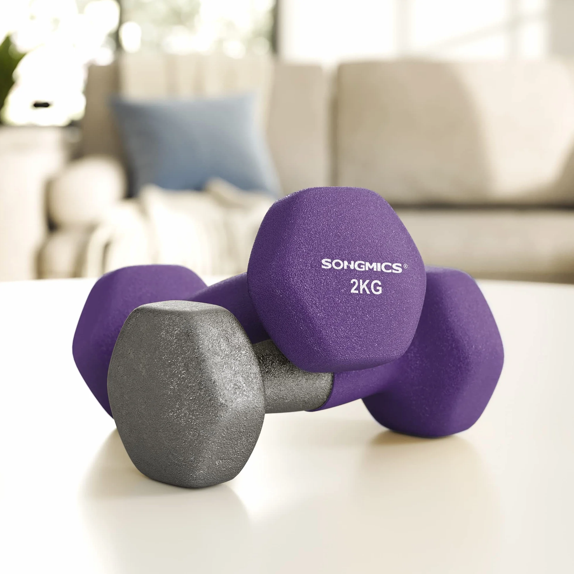 SONGMICS Hantle sześciokątne, powlekane neoprenem, do treningu siłowego, fitnessu, domu, 2 szt