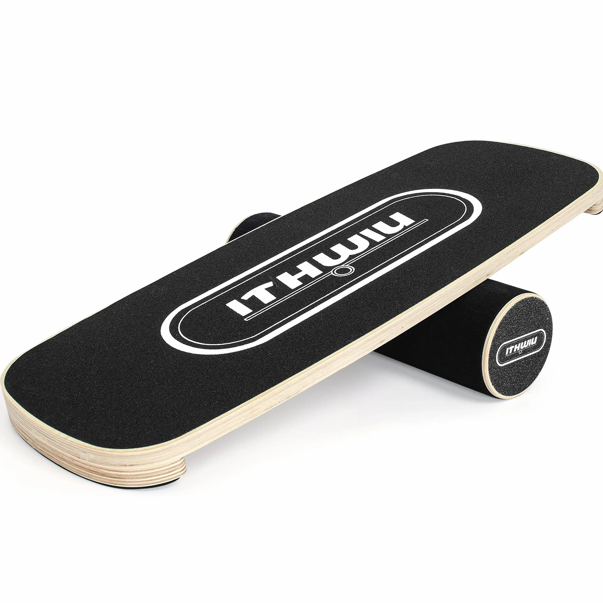 OUUTMEE Balance Board Roller drewniana deska treningowa, deska treningowa, antypoślizgowa powierzchnia, kontrola ciała, czarna