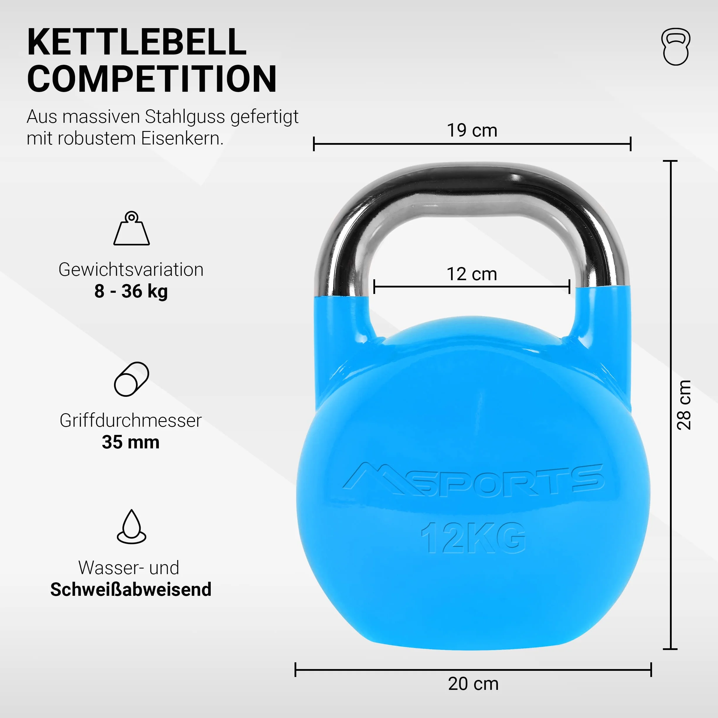 Kettlebell Competition Premium 4-36 kg wraz z plakatem z ćwiczeniami | profesjonalna jakość | hantle kulowe na zawody