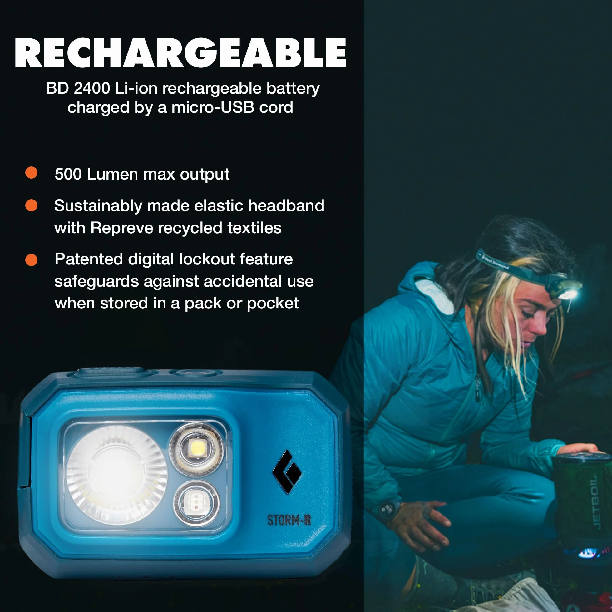 Black Diamond Storm 500-r Headlamp niebieska latarka czołowa