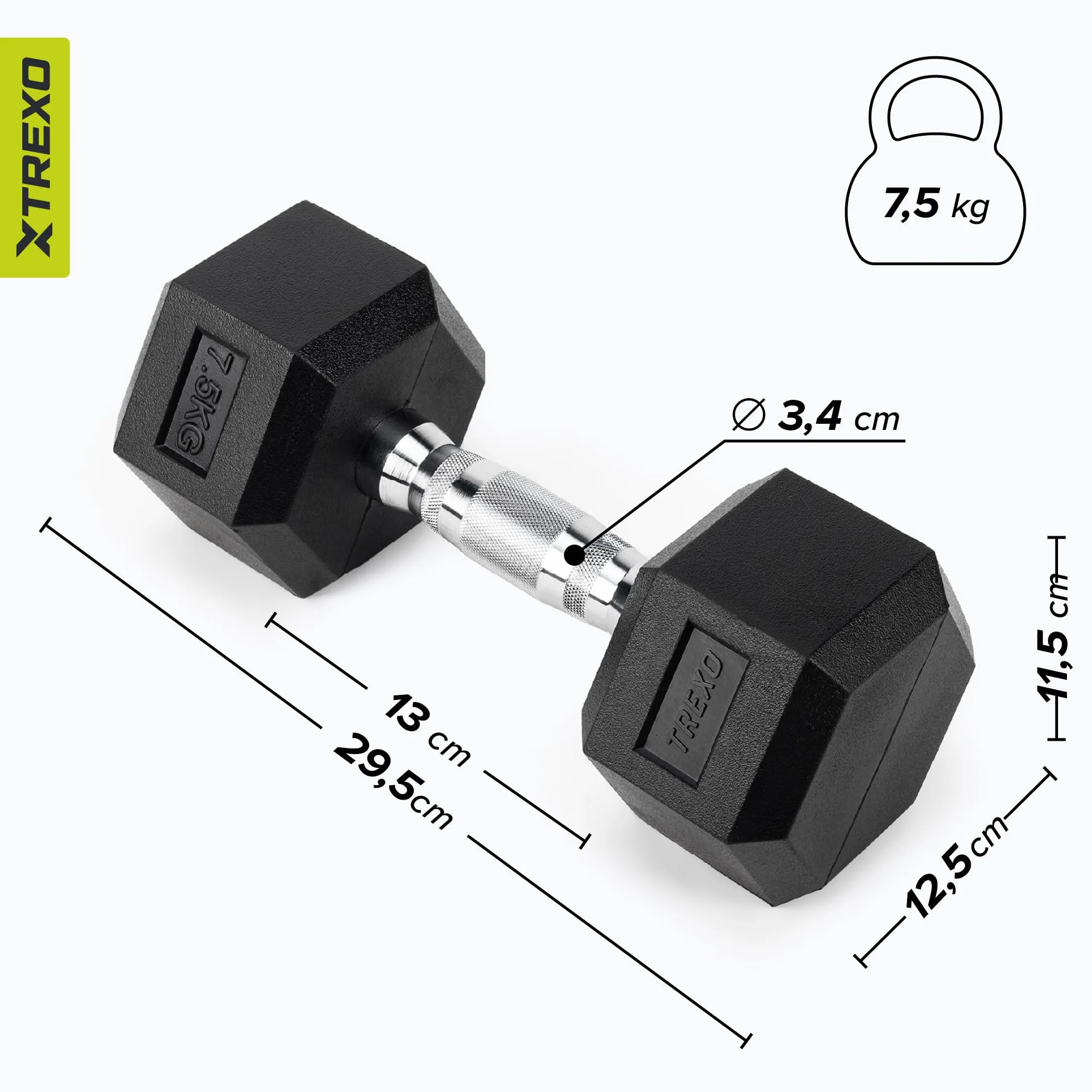TREXO Hantle 2,5 kg – 35 kg, sześciokątne, wytrzymałe, gumowane żeliwo, do treningu siłowego w domu, z ergonomicznym uchwytem, stabilne i wszechstronne