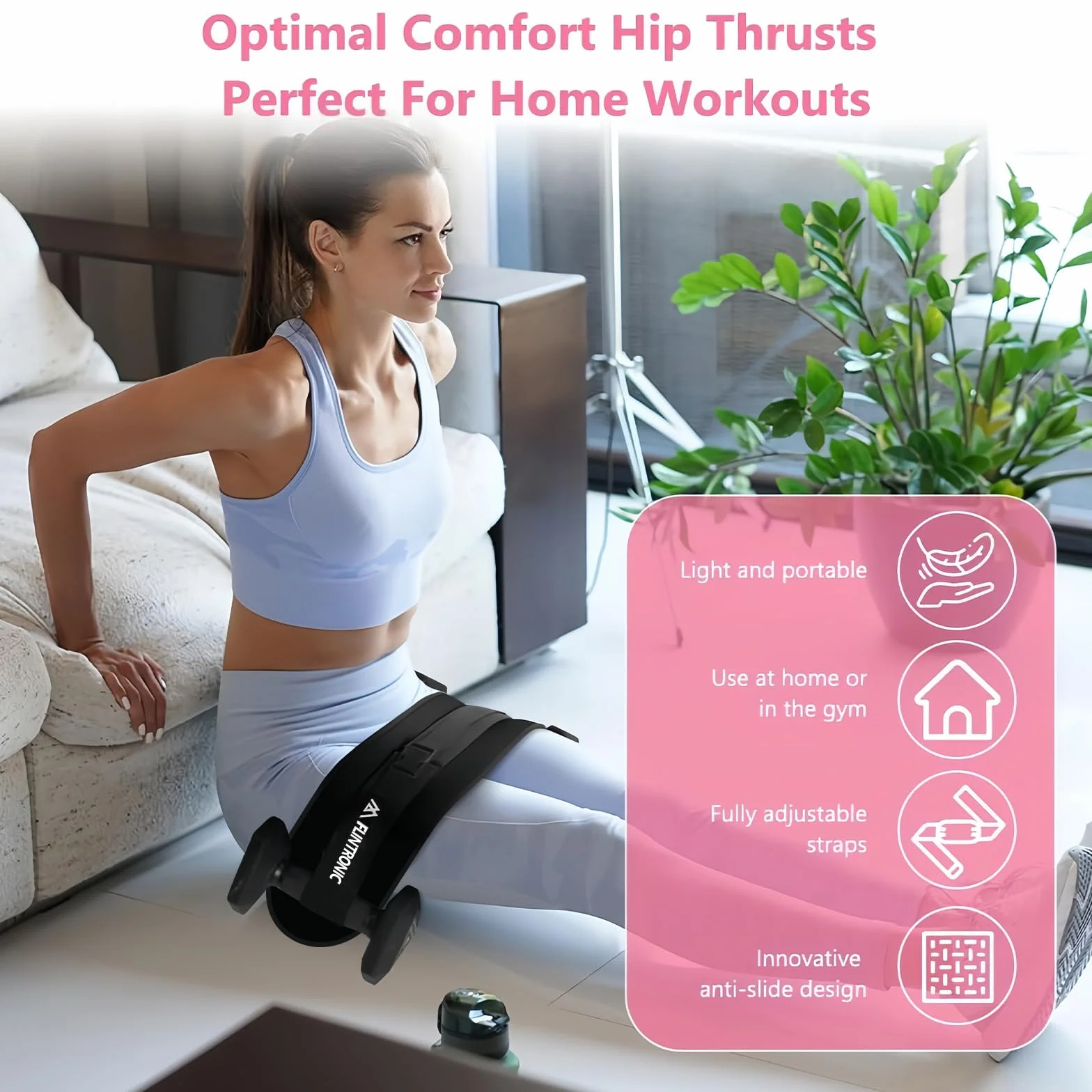 Flintronic Pas Hip Thrust do Krótkich Hantli i Kettlebells, Regulowany Rzep, Fitness, Pośladki