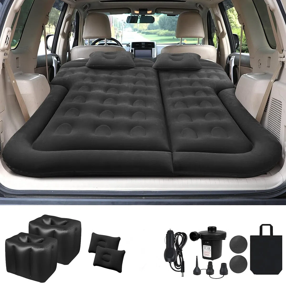 materac powietrzny SUV, materac podróżny do kempingu w samochodzie, zgrubny nadmuchiwany materac z powierzchnią flokowaną i PVC, do podróży, wędrówek, pełnowymiarowa nadmuchiwana mata do spania