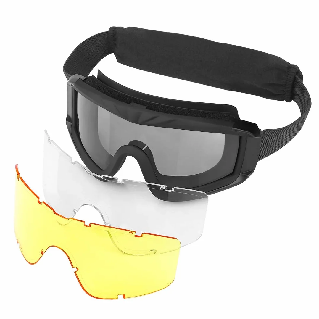 Feyachi Airsoft, taktyczne, wojskowe okulary ochronne z 3 wymiennymi soczewkami, ochrona UV400, okulary strzeleckie, okulary przeciwmgielne, outdoorowe, do uprawiania sportu, polowania, jazdy na