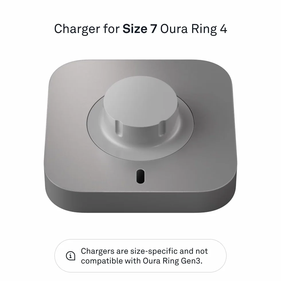 Oura Ring 4 Ładowarka - Grey - Rozmiar 7 - Stacja ładująca i kabel USB-C | Po pelnym naladowaniu bateria inteligentnej obraczki wystarcza nawet na 8 dni