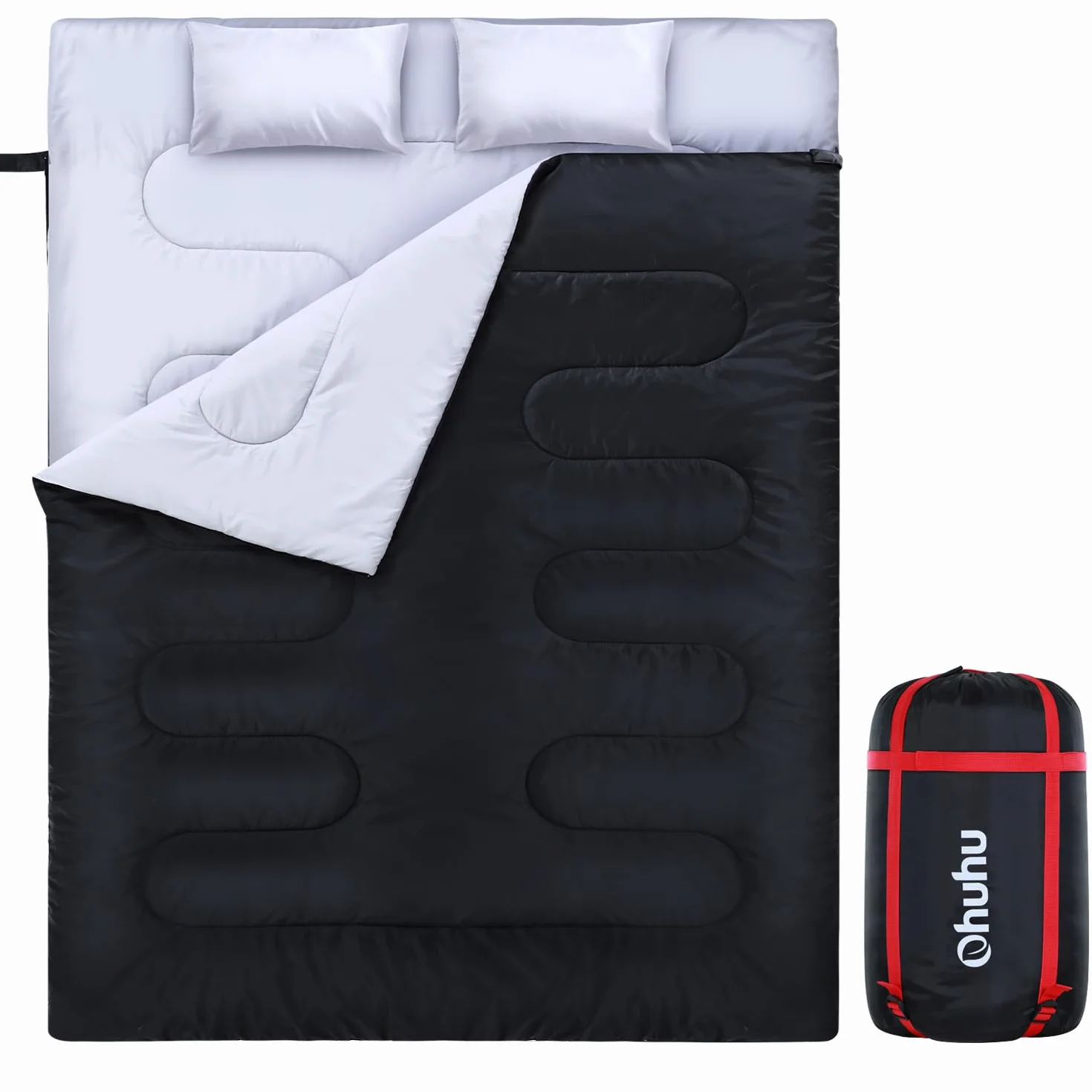 Ohuhu Podwójny Śpiwór 3,5 kg 220x150 cm -5°C Kemping Czarny