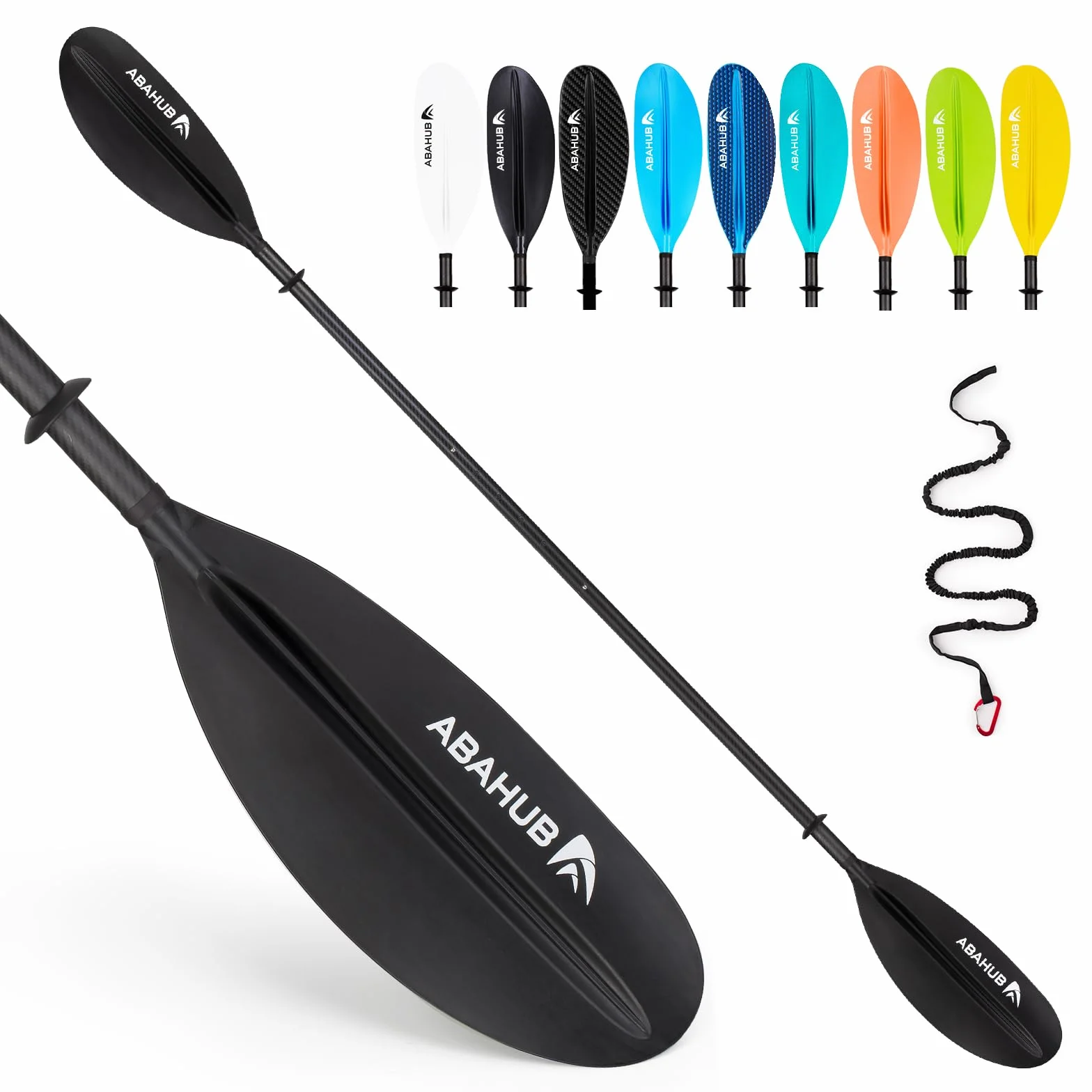 Abahub Kayak Paddle Carbon 220cm Do 240cm Regulowane PodwóJne WiosłO WiosłOwe Kajaka Kajak, PręT Ze Stopu WęGla, Plastikowe Ostrza Czarny/BiałY/Niebieski/Zielony/PomarańCzowy/żółTy