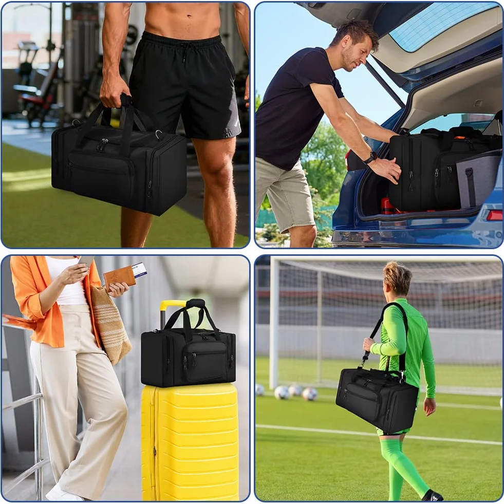 OSDUE Torba sportowa, torba na siłownię dla kobiet i mężczyzn, 35 l wodoodporna torba podróżna na sporty z paskiem na ramię, torba na noc, torba weekendowa na siłownię, podróże, pływanie, Czarny, 20.5