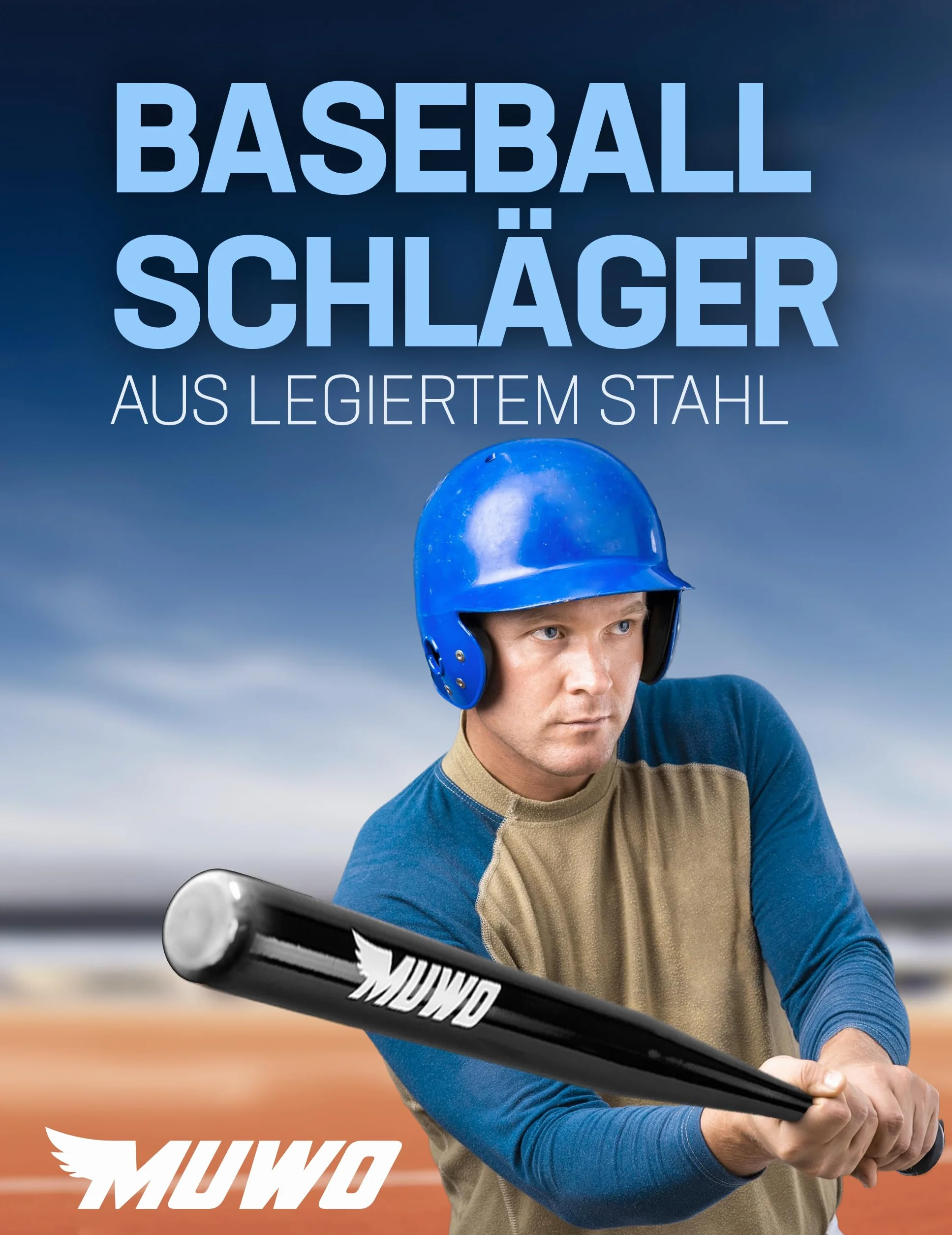 MUWO Kij baseballowy ze stali nierdzewnej z lakierowaną powierzchnią. Odpowiedni dla początkujących, hobbystów i profesjonalistów, 7 żywych kolorów. Długość: 28 cali (0,71 m), waga: 980 g