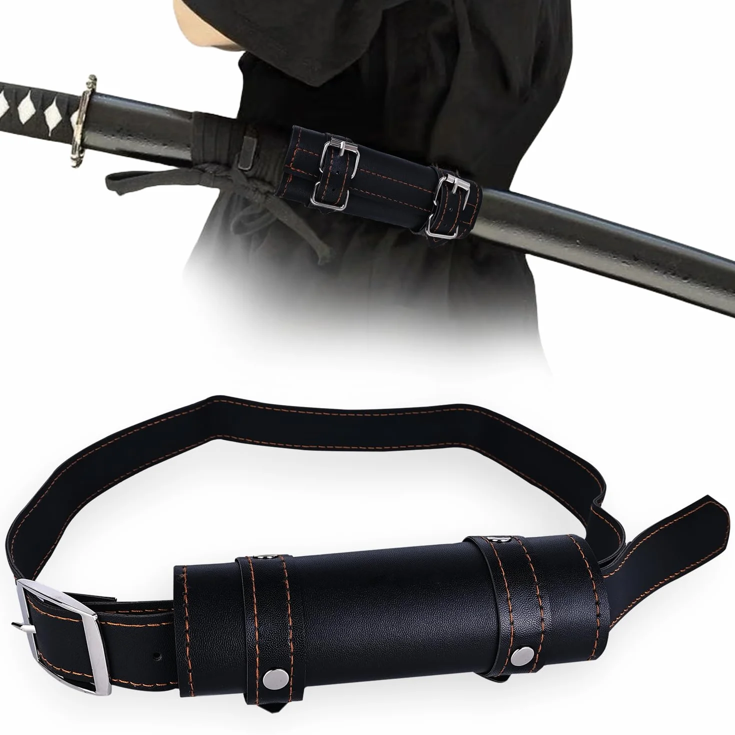 Nizirioo Uchwyt na miecz katana z czarnym paskiem 105 cm, wytrzymała nylonowa obudowa do wygodnego noszenia, idealny dla entuzjastów cosplay i samurajów, akcesorium do rekonstrukcji