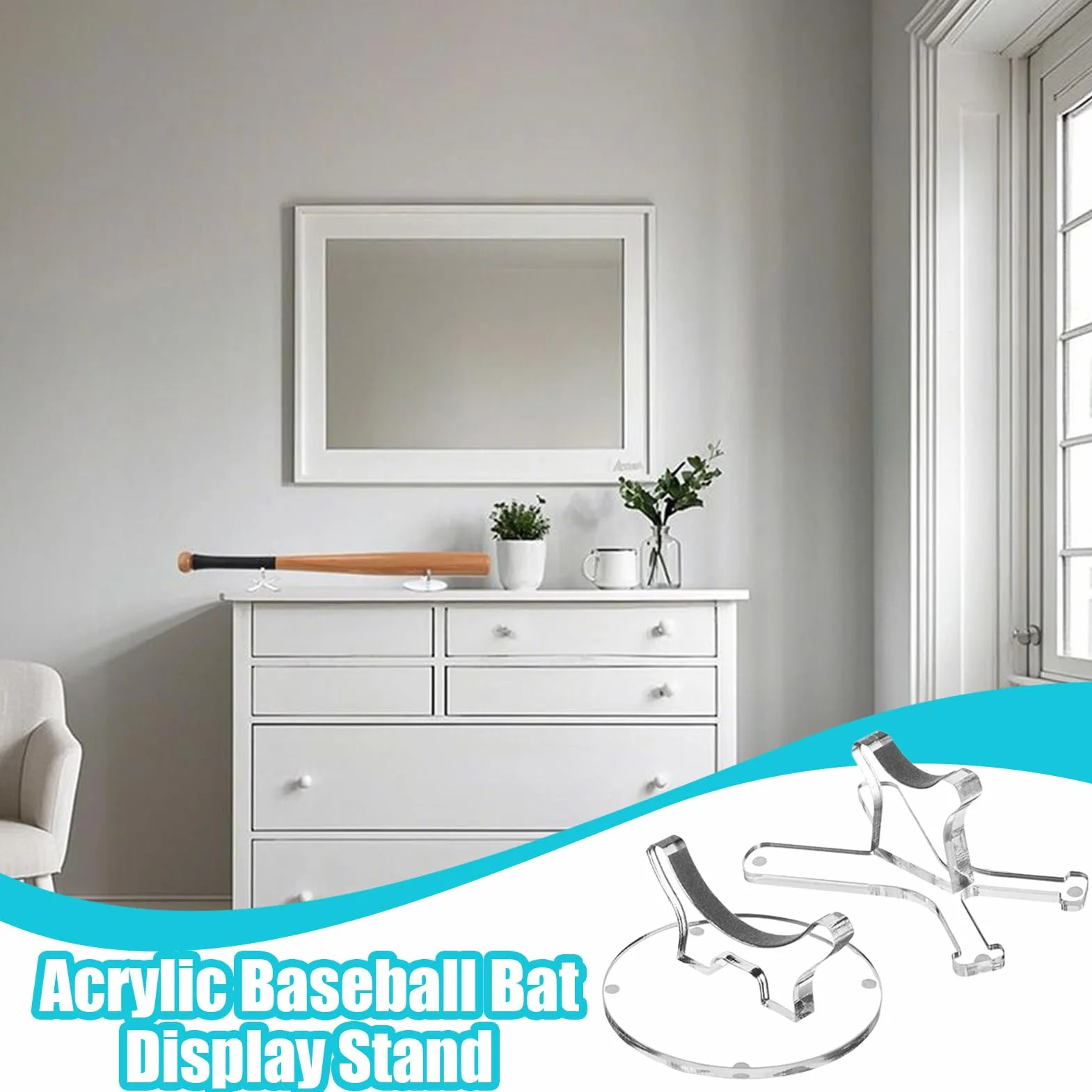 Akrylowy stojak na bat baseballowy do montażu na ścianie 2 sztuki 3,46 x 3,46 cala