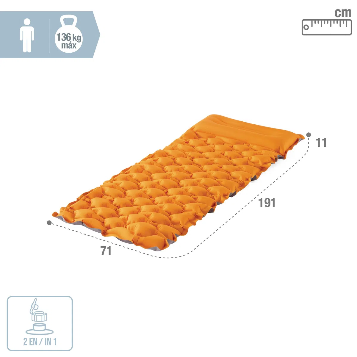 Intex 64098NP nadmuchiwany materac kempingowy z tworzywa TPU, konstrukcja falista, pomarańczowy, 71 x 1,91 m x 6 cm