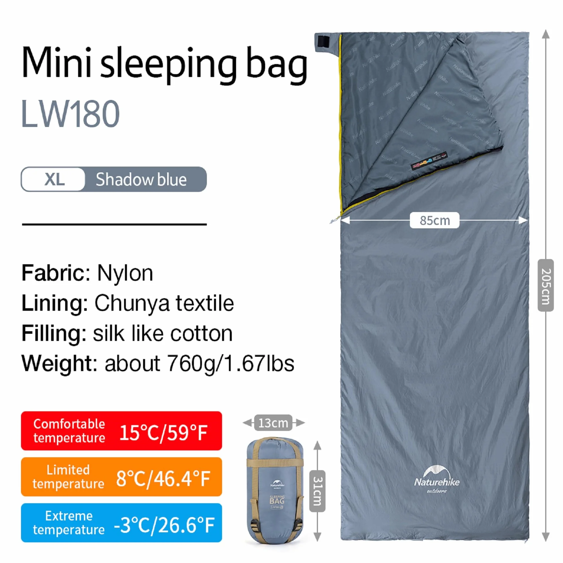 Naturehike Ultralekki letni śpiwór (760 g) - lekka i przenośna koperta, wodoodporny śpiwór na 3 pory roku, wygodny z torbą kompresyjną
