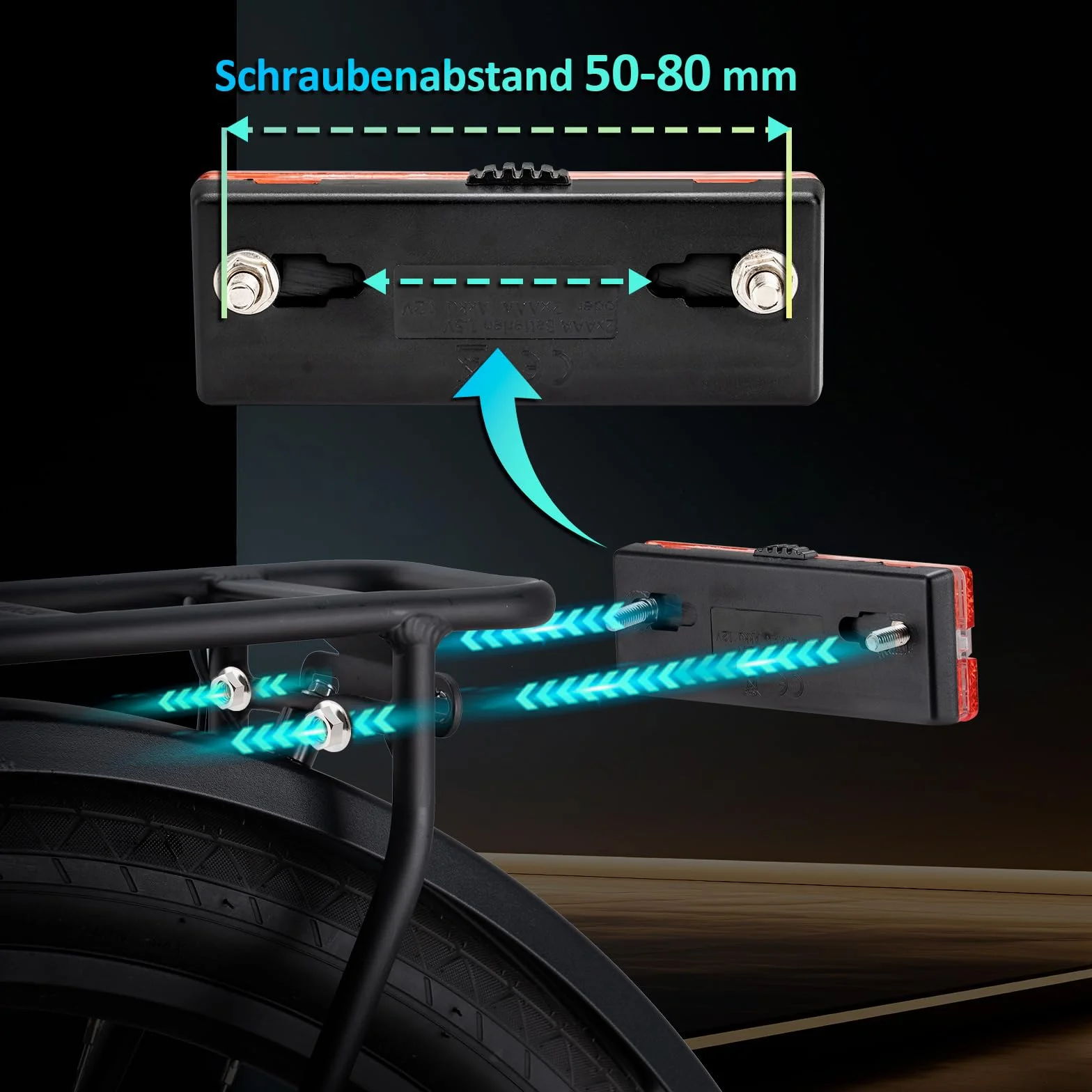 Światło LED do bagażnika rowerowego z reflektorem, dopuszczone do ruchu drogowego (obowiązują przepisy lokalne), tylne światło LED do jazdy na rowerze, bezpieczeństwo