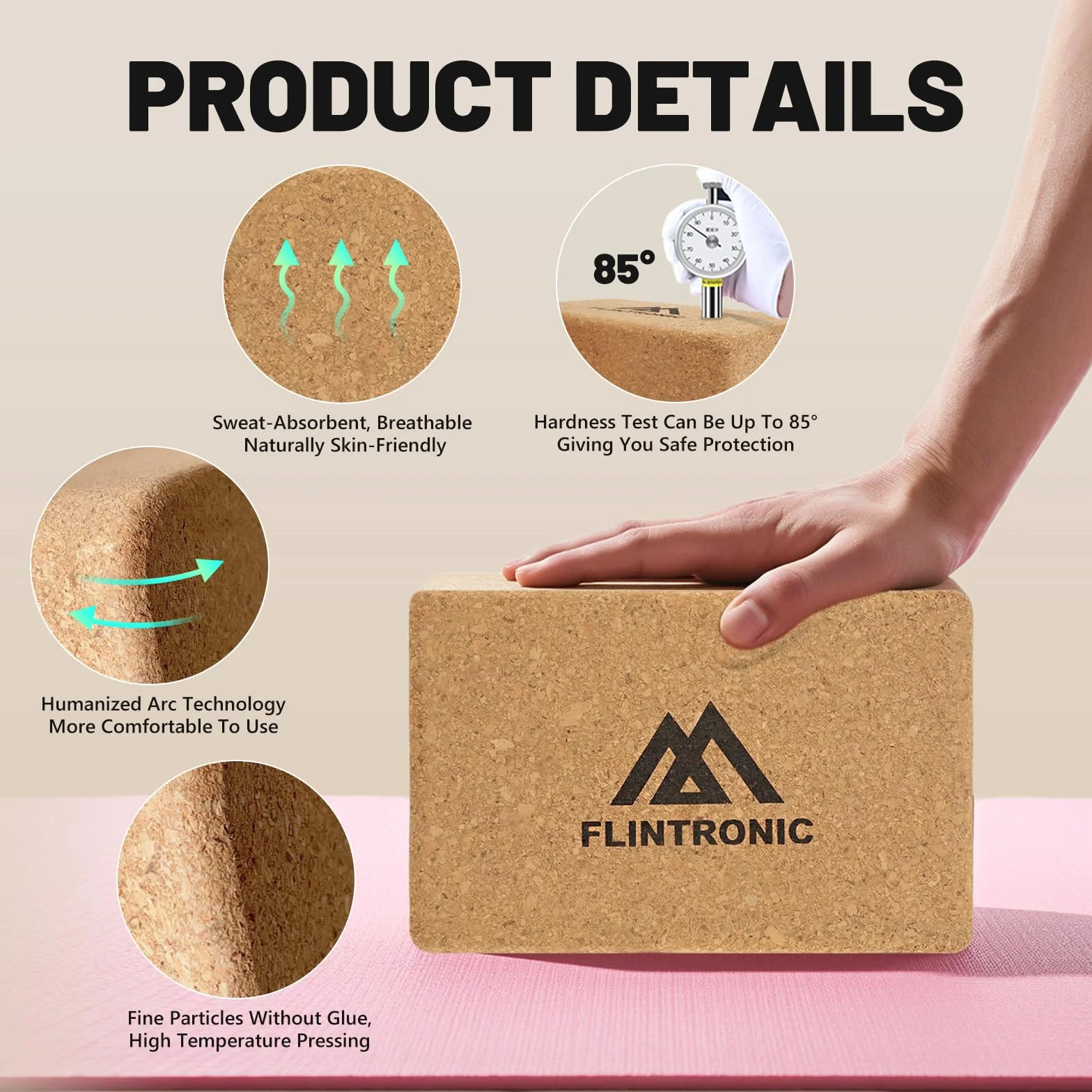 Flintronic Korkowe klocki do jogi 2 szt. z taśmą oporową do pilatesu