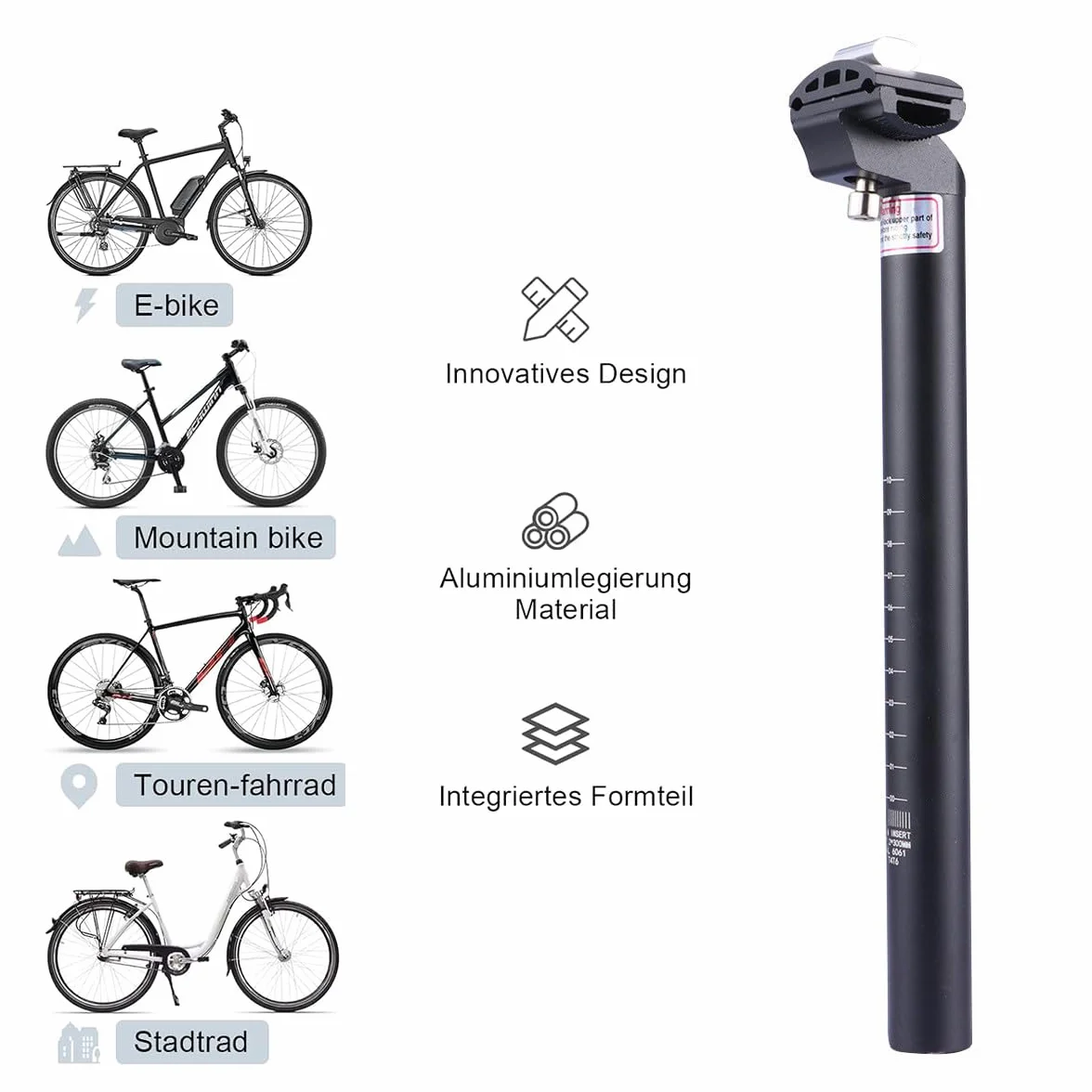 Sztyca siodełka rowerowego 27,2 mm 30 cm ze stopu aluminium