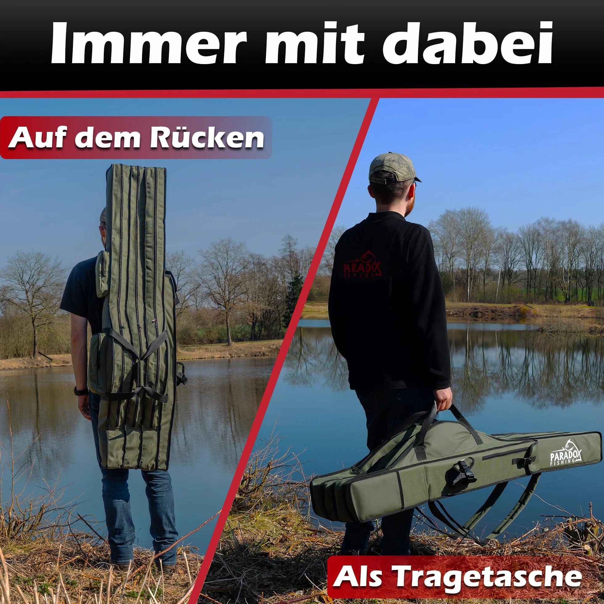 Paradox Fishing Torba wędkarska z 2/3/4 przegródkami, 120 cm, 130 cm, 150 cm, 160 cm, 190 cm, torba wędkarska