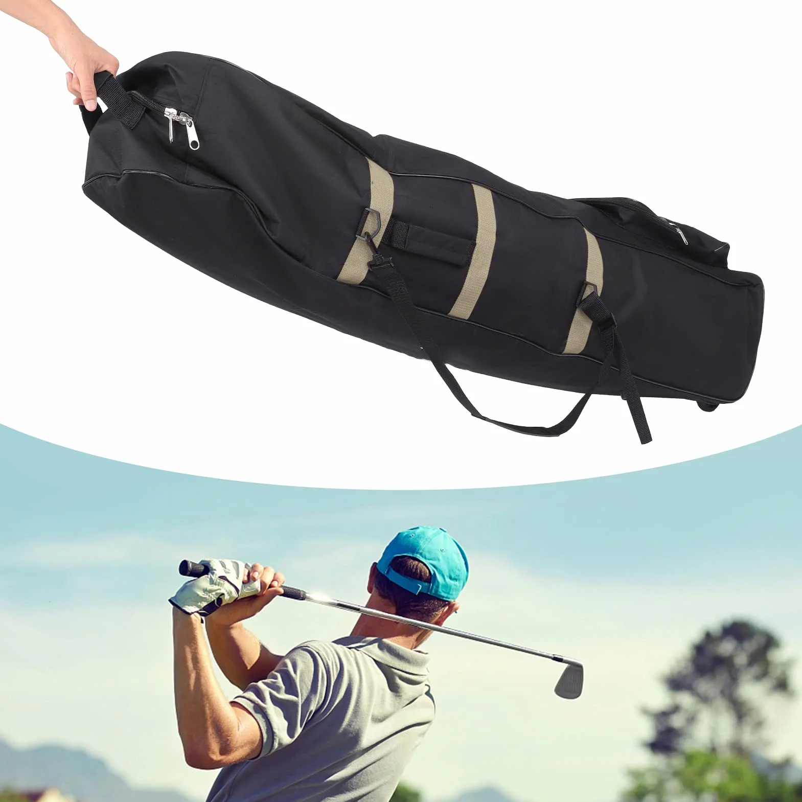 600D Heavy Duty Travel Bag with Wheels, Universal Size Foldable Waterproof Padded Club Travel Bag for Airlines