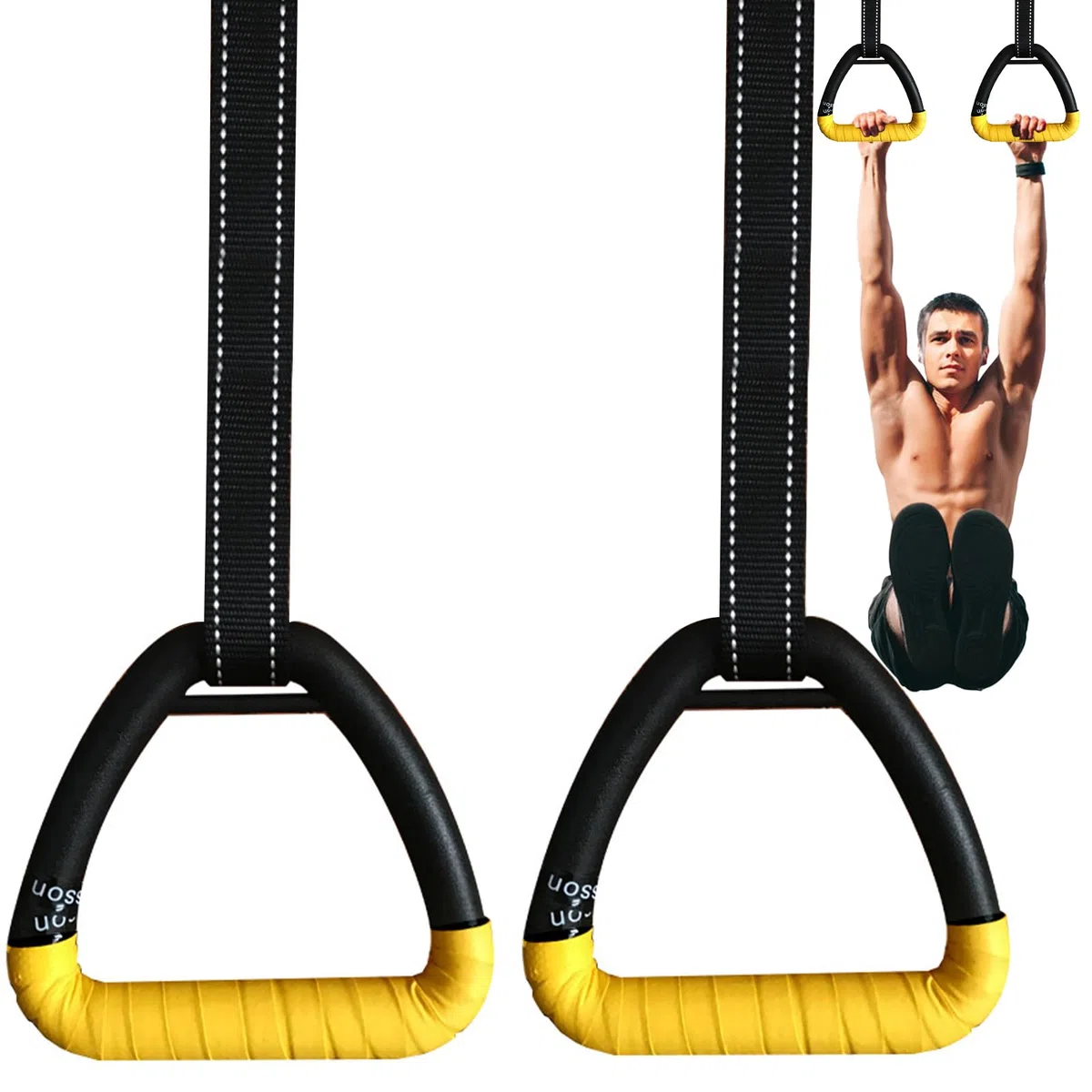 Grapelet Para pierścionków dla dorosłych, sprzęt do fitnessu, pierścienie do podciągania, pierścienie do fitnessu w domu dla dorosłych, smycz do treningów treningowych (żółte)