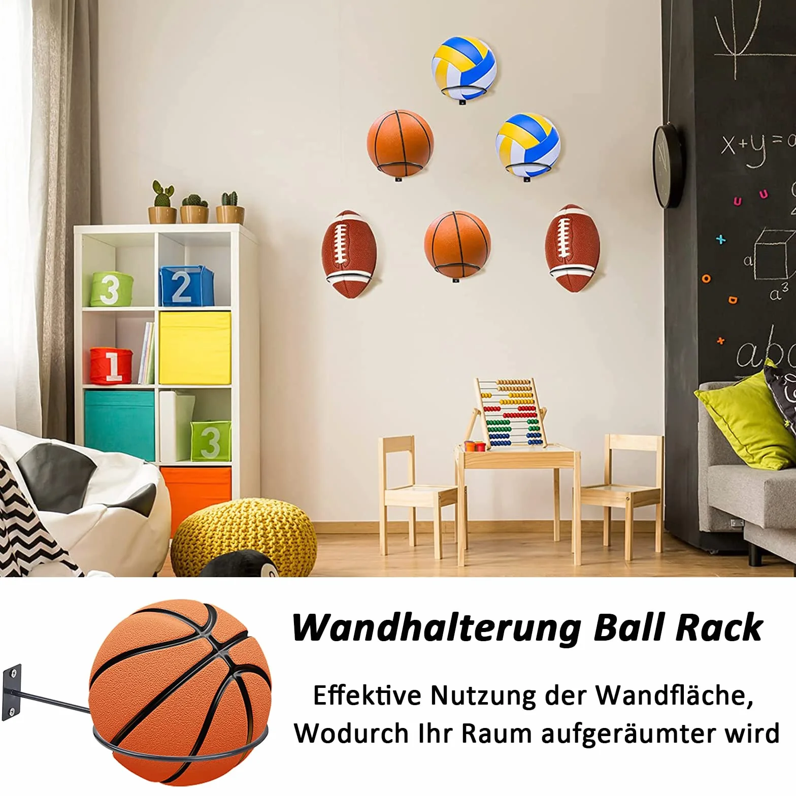 Uchwyt ścienny Ball Rack, 8 sztuk zamontowanych uchwytów ściennych, z 16 śrubami i 16 rurami rozszerzającymi