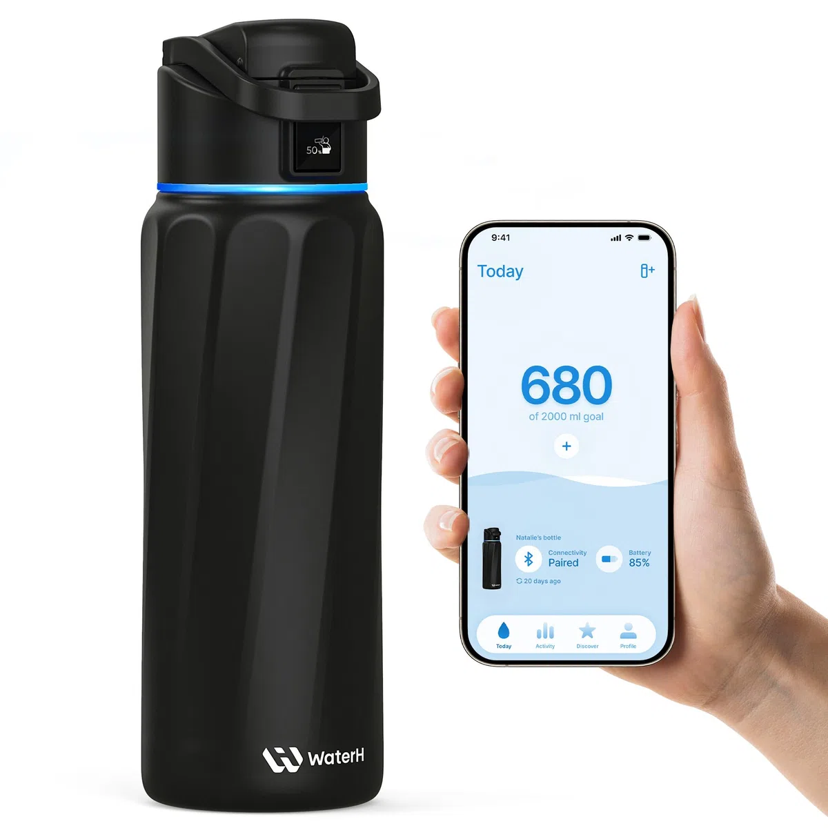 Boost Smart butelka na wodę z przypomnieniami i śledzeniem, podwójna ścianka izolowana próżniowo butelka ze stali nierdzewnej, 900 ml, bez BPA, szeroki otwór, na siłownię, do biura, szkoły, idealna na