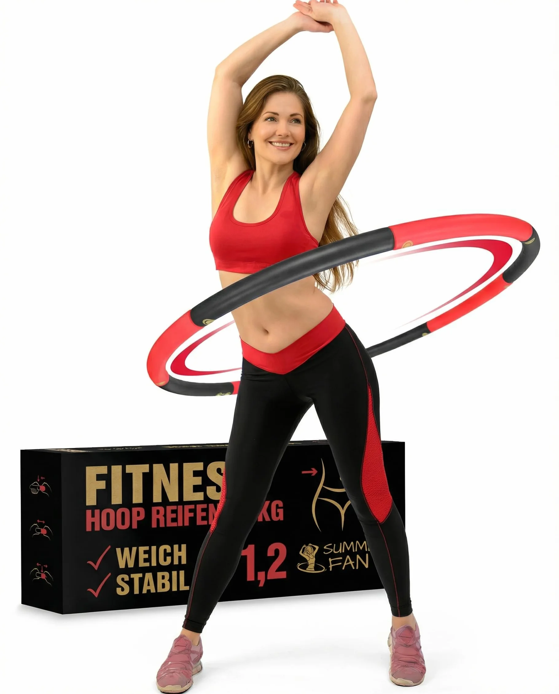 Hula hop dla początkujących, bez fal i wypustek, 1 kg do 1,5 kg, 75-100 cm, 6-8 segmentów, Hullahub Fitness Sport dla dorosłych do odchudzania