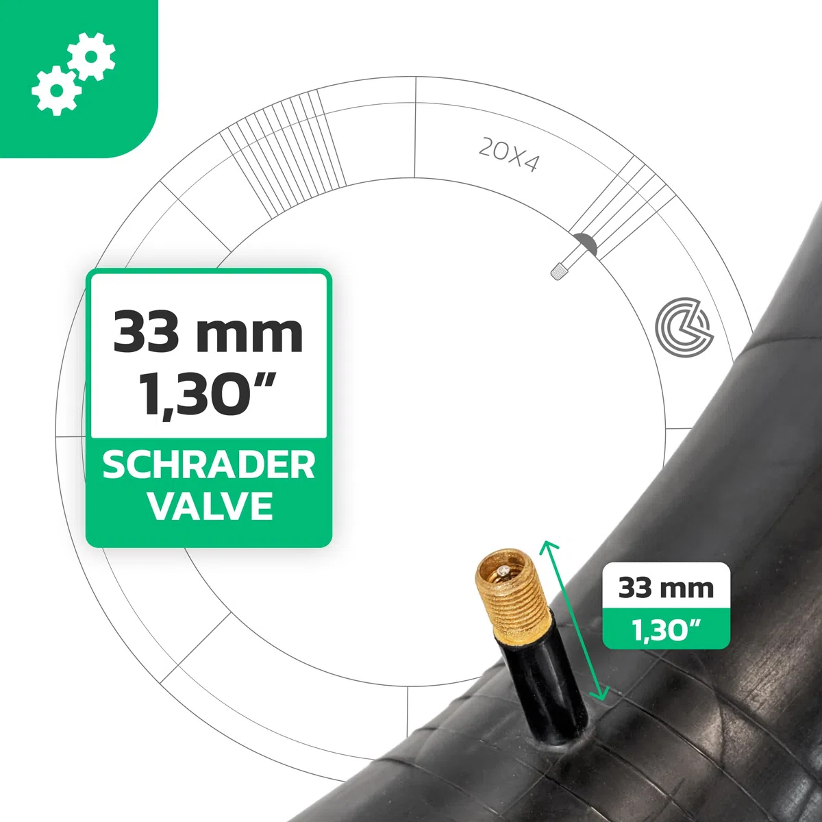 MOOVMOOV Dętka 20x4 z prawym zaworem Schradera (x2) - kompatybilna z Fat Bike/MTB/rowery elektryczne, bardzo wytrzymała guma butylowa, do opon 20 cali - 100-406