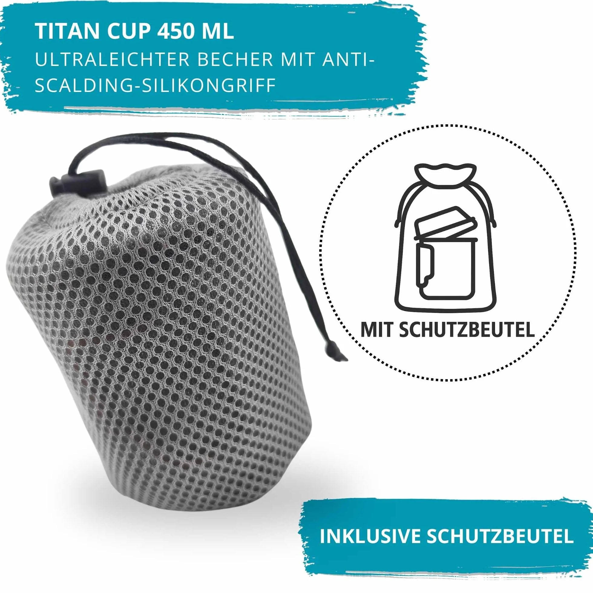 Tytanowy kubek 450 ml z uchwytem silikonowym, neutralny smakowo, bez BPA