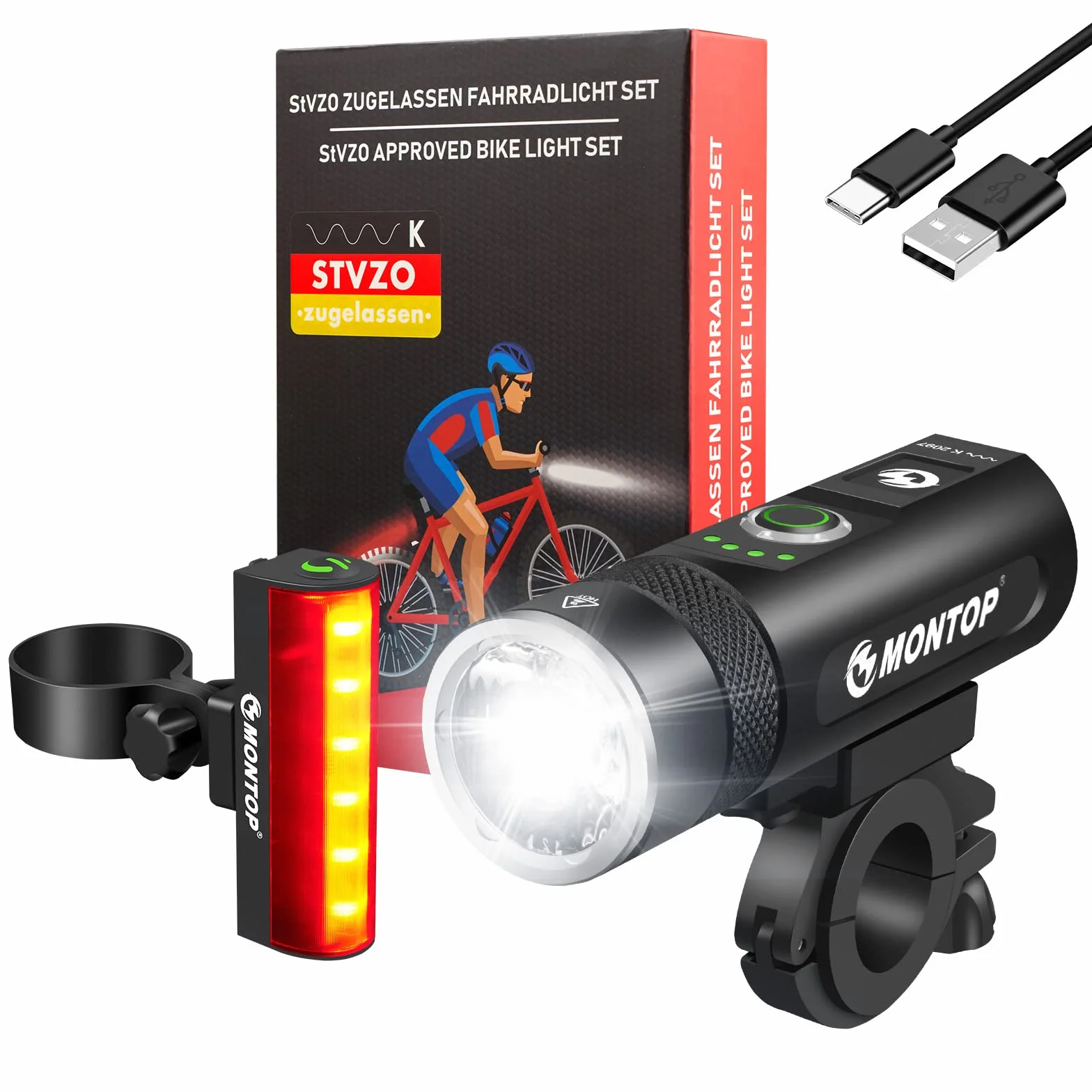 Dopuszczone do ruchu drogowego zestaw świateł rowerowych, akumulator USB, oświetlenie rowerowe LED, zestaw oświetlenia rowerowego, zestaw oświetlenia rowerowego, w zestawie światła przednie i tylne,