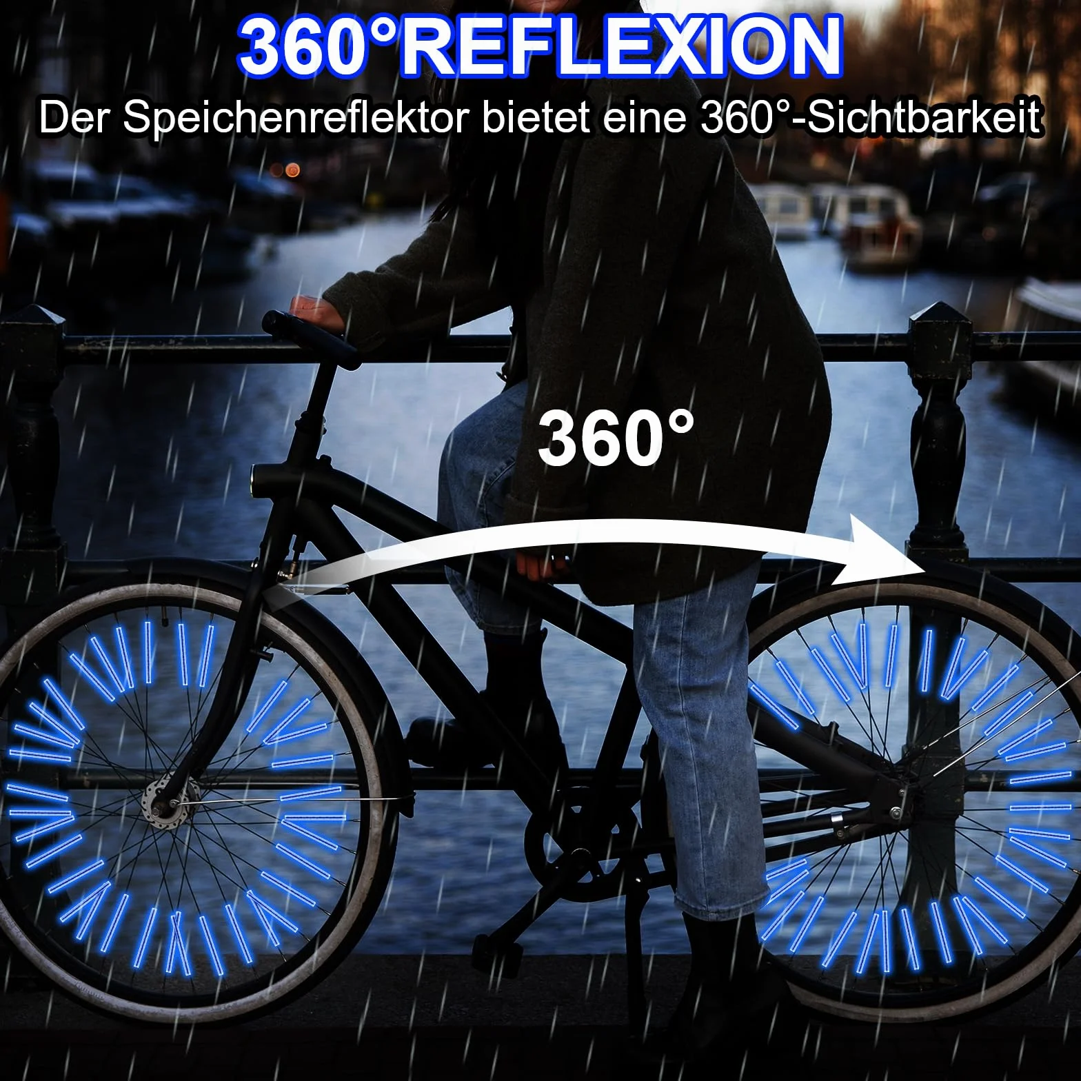 Abeillo 36 sztuk reflektorów na szprychy rowerowe, widoczność 360°, odblaski szprych do popularnych kół szprychowych, do jazdy nocą, łatwy montaż (niebieskie)