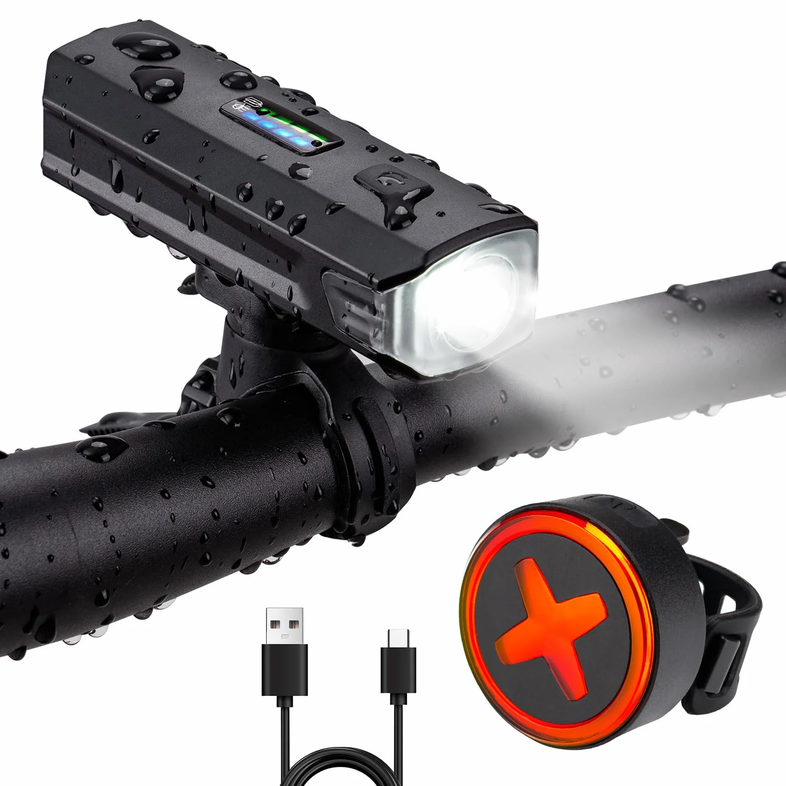 Zestaw oświetlenia rowerowego, akumulator USB i czas świecenia 8,5 h, wodoodporny zestaw oświetlenia LED i światło rowerowe